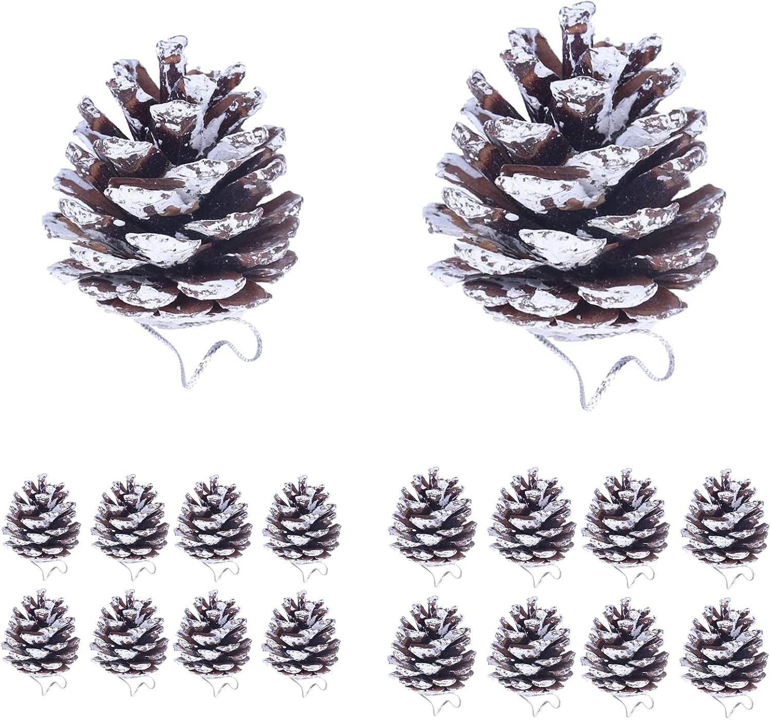 18 stuks mini dennenappels Kerstmis zilver sneeuw hangend dennenappels natuurlijke decoratie dennenappels set voor kerstboom winter kerstfeest DIY knutselen