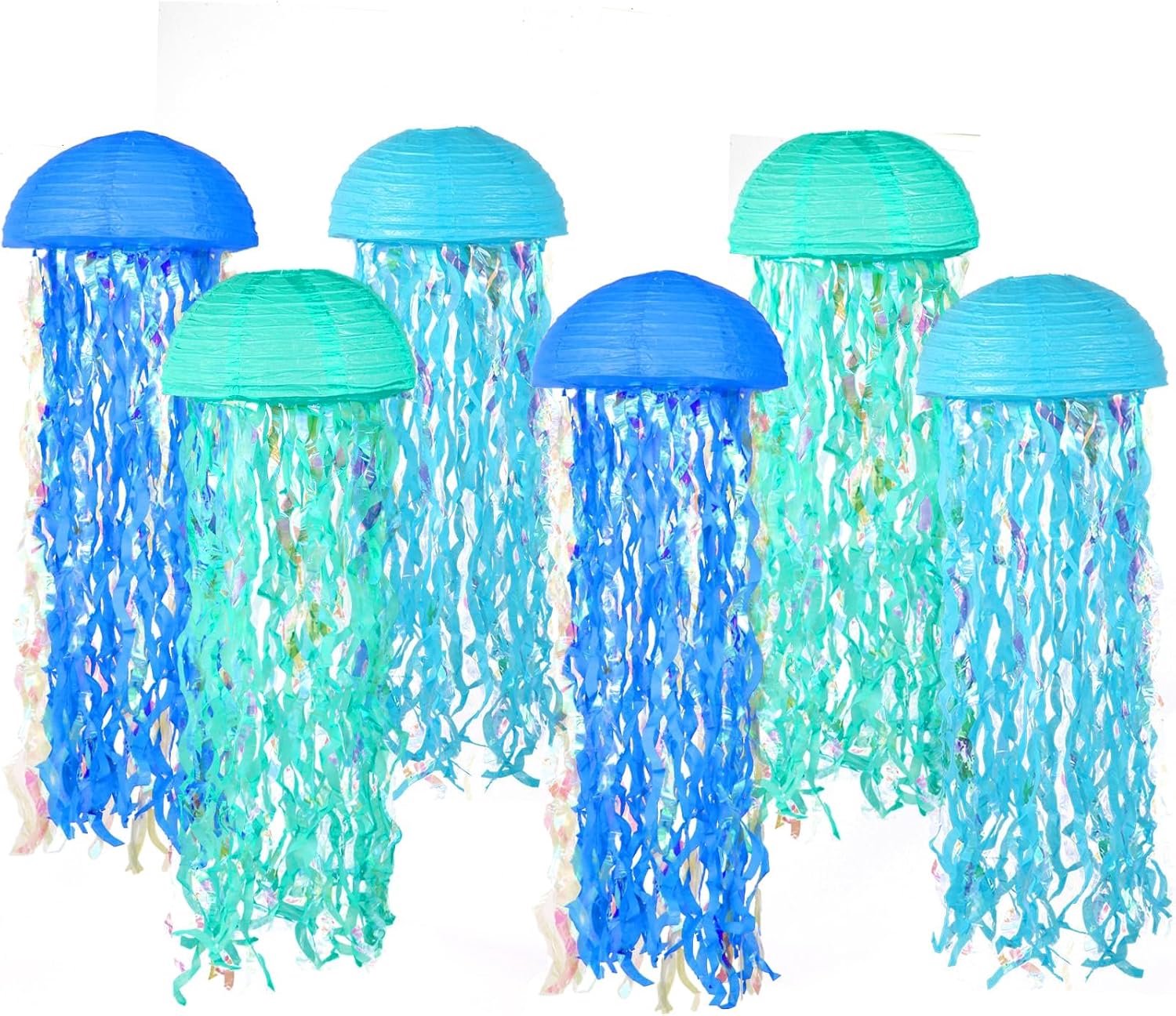 Lantaarns, 6 stuks, kwallen, oceaan, lantaarns, decoratie, voor onderwaterwereld, kinderverjaardag, zeemeermin, feestdecoratie, papieren lantaarn voor thuis en feest, 25 cm