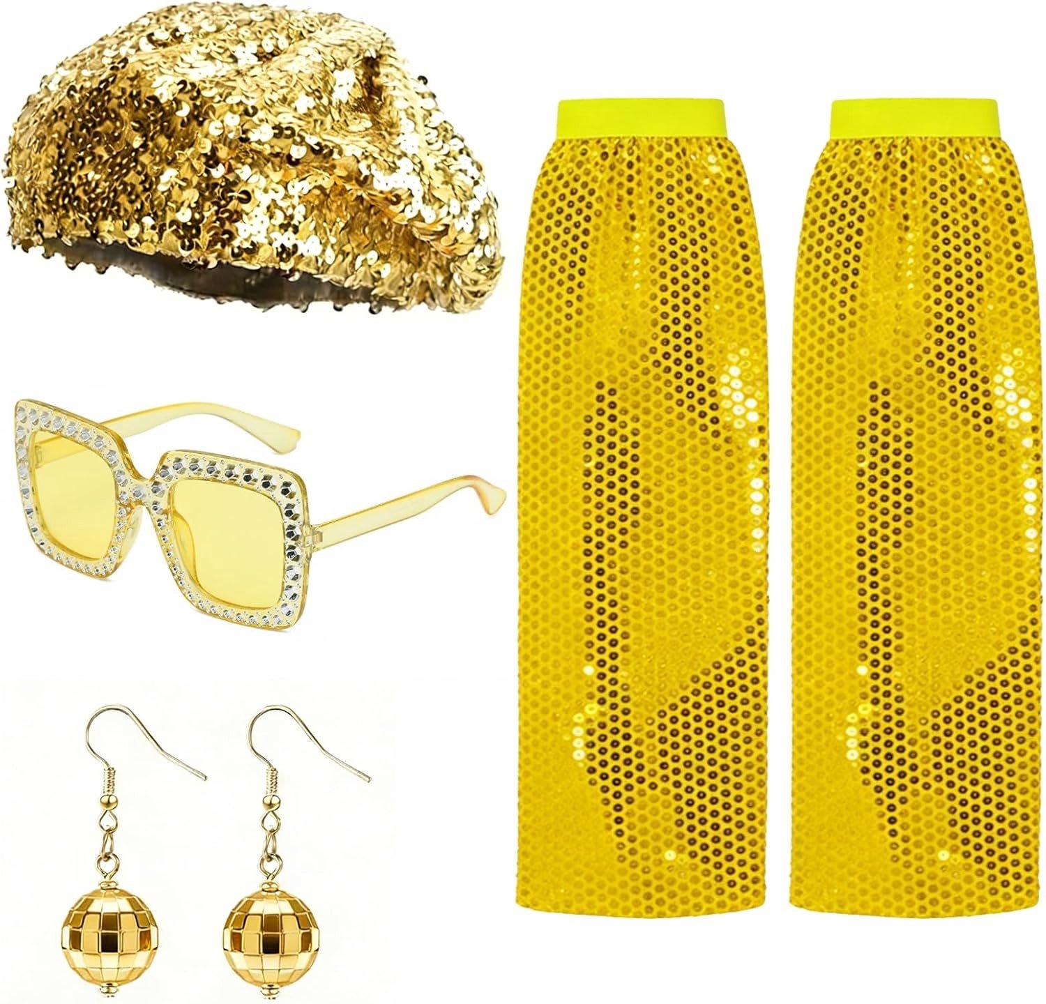 Glitter Kostuum Accessoires voor Mannen en Vrouwen met Jazz Hoed, Stevige Bandjes en Handschoenen voor 70s en 80s Feest, Carnaval en Oud en Nieuw