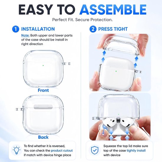 Voor AirPods 4e generatie Case Cover 2024, militair schokbestendig, zacht TPU zeer transparant anti-vergelend voor AirPods 4 Case met reinigingsset en schattige ronde gesp, helder wit — afbeelding 5