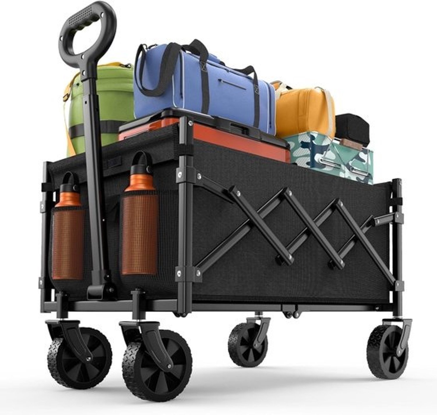 Opvouwbare bolderkar - Vouwbare transportkar - Spullen vervoeren - 160 kg draagkracht - 120 liter volume - Zwart