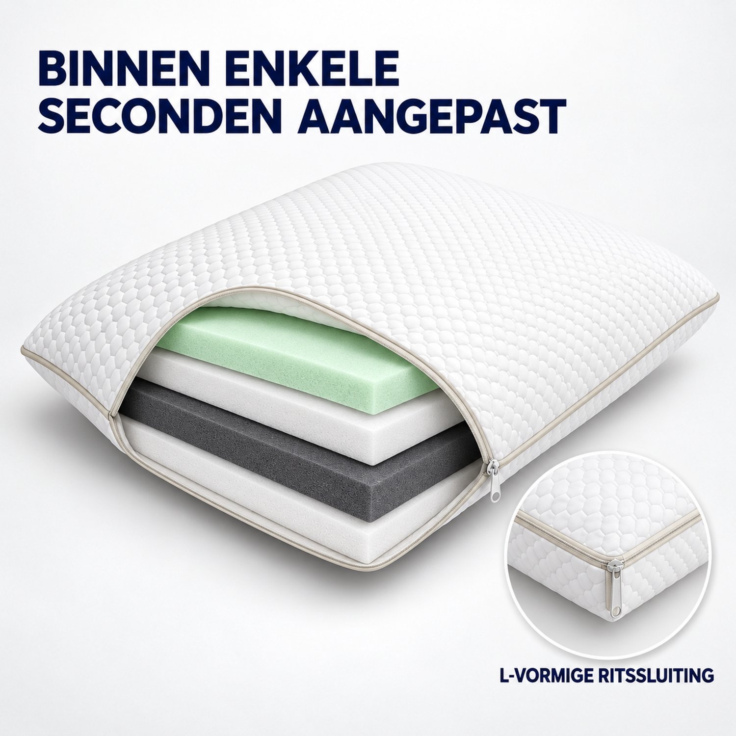 Dormidor Adapta Verstelbaar Hoofdkussen – 4 Traagschuimlagen – Aanpasbare Hoogte en Stevigheid – 2-in-1 een verkoelende én warme zijde. 70 × 40 cm Groen/Wit/Wit/Grijs
