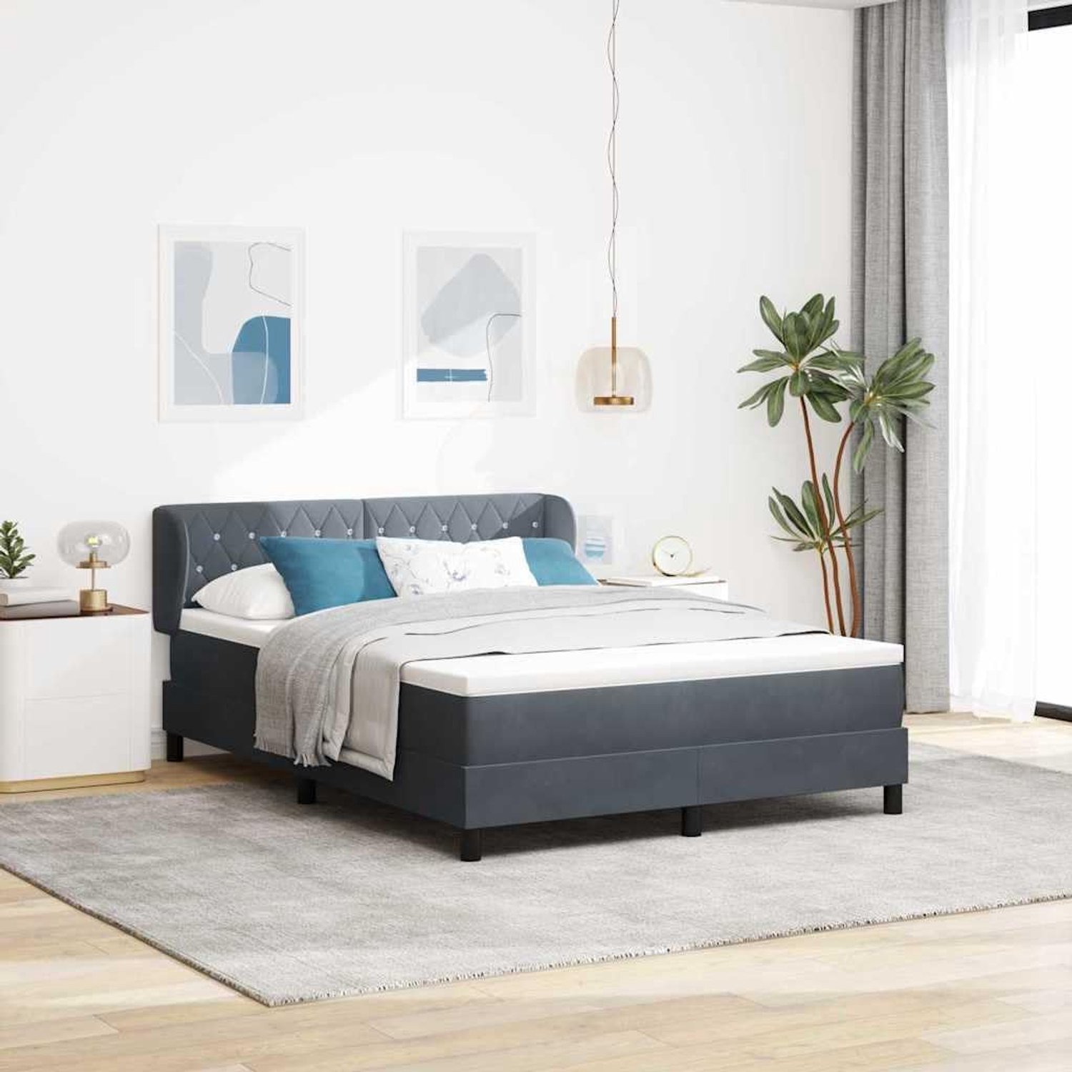 Boxspring Verstelbaar Hoofdeinde Donkergrijs 140x190 cm