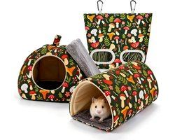 Cavia-huis en tunnelset met hooivoederzak, antislip, ademend, zacht knuffelbed voor cavia's, hamsters, konijnen in kooi