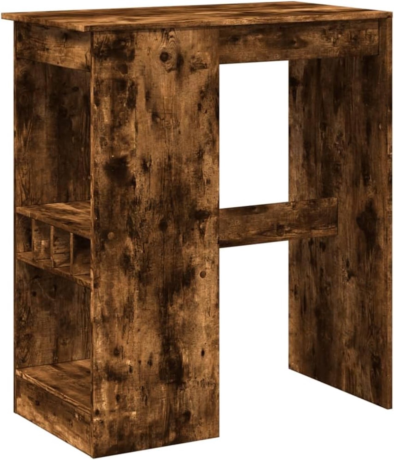 Bartafel met rek, rookeiken, 90 x 47,5 x 103,5 cm, houtmateriaal, statafel met geïntegreerde wijnhouders voor meerdere flessen, onderhoudsvriendelijk glad oppervlak, veelzijdig inzetbaar