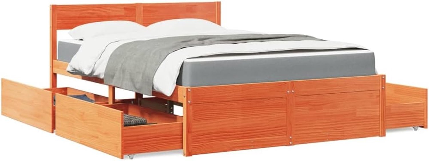 Grenenhout lades bed pocketvering 120x190 cm wasbruin