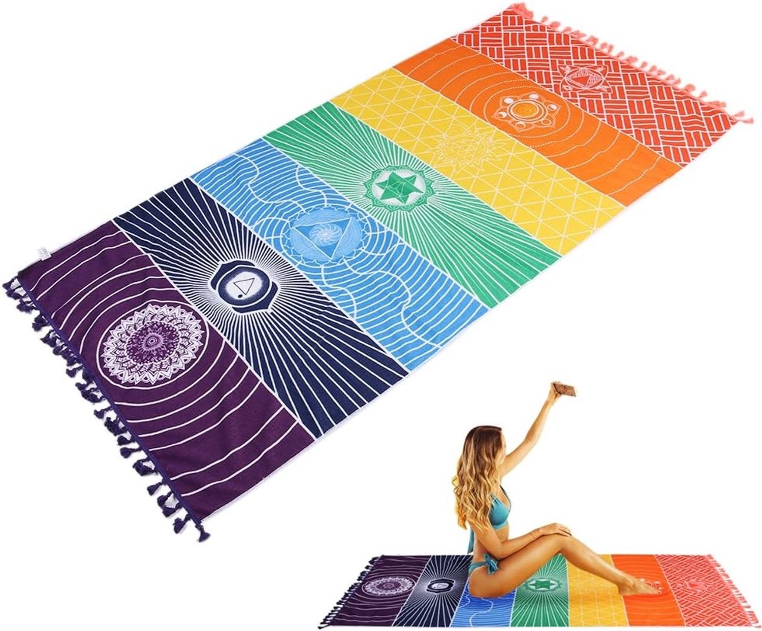 Kleurige Yoga Handdoek van 100% Katoen, 150 cm x 75 cm, Perfect voor Yoga en Sportactiviteiten
