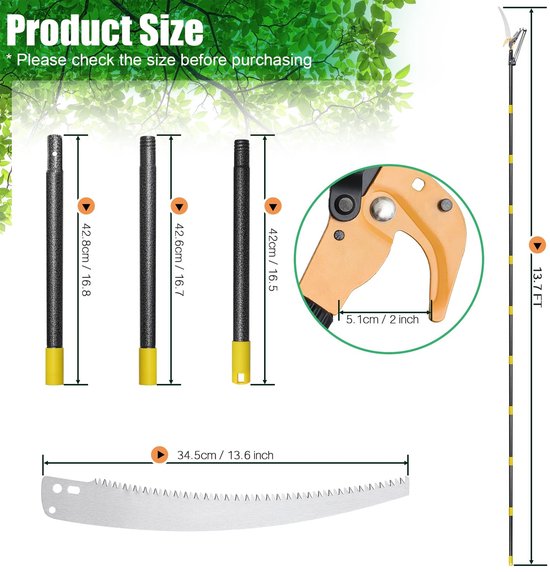 Takkenzaag Telescopisch - 2-in-1 Snoeischaar - Uitschuifbare Handgreep - Scherp Stalen Lemmet - Voor Hoge Takken - Ideaal voor Bomen - Boomsnoeischaar — afbeelding 4