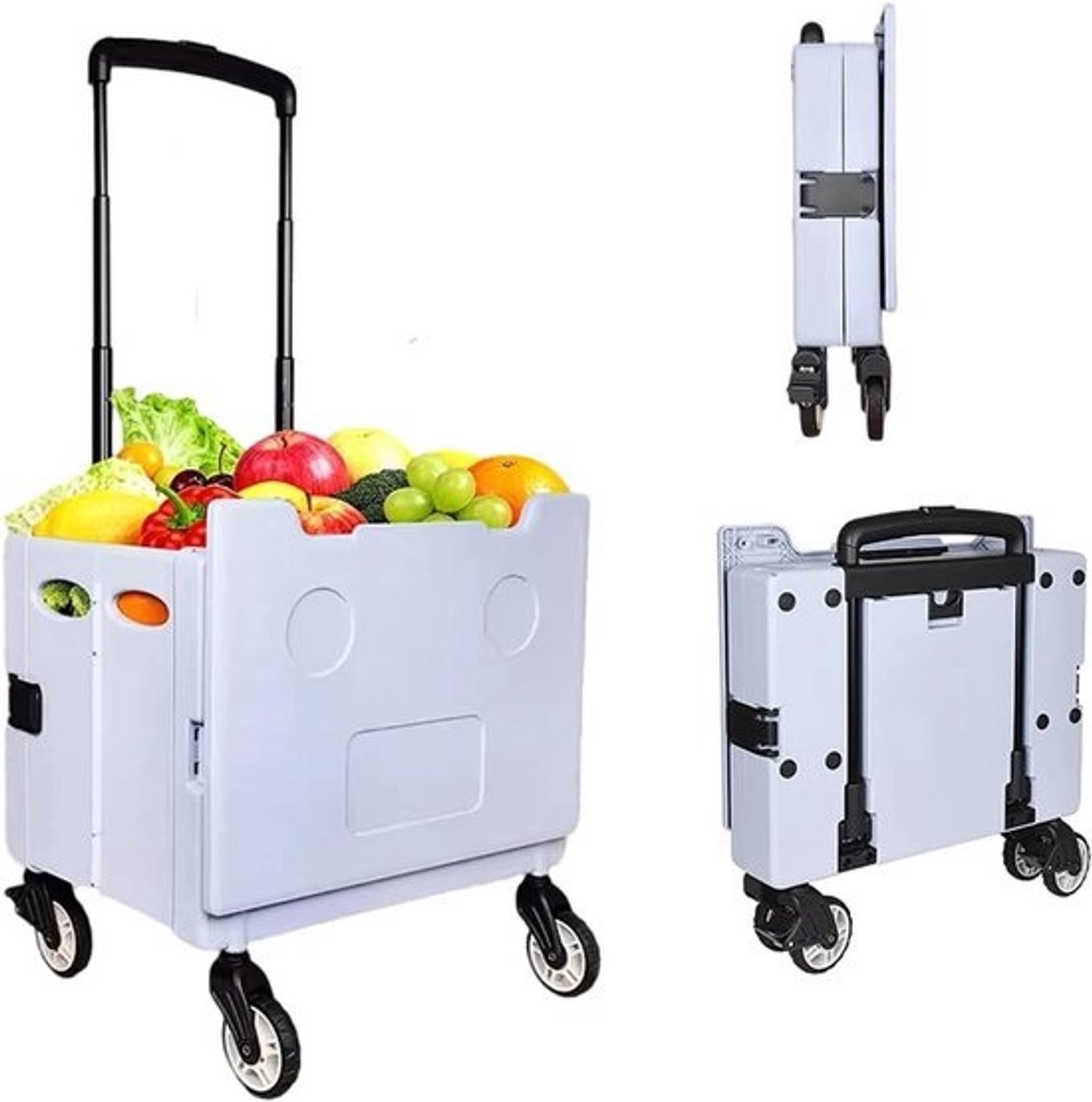 Opvouwbare steekwagen - Boodschappentrolley met krat - Vervoer van boodschappen - Trekhoekontwerp - 60 kg 45 L - Grijs
