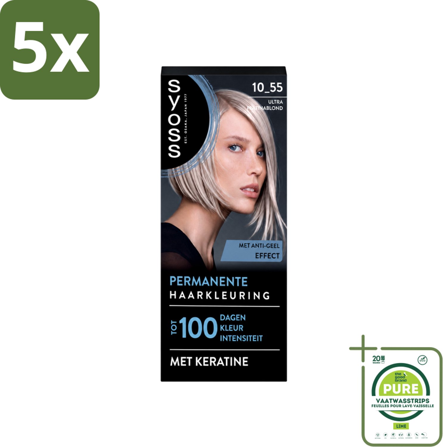 5 x SYOSS - Permanent Coloration 10-55 - Haarverf - Permanente Haarkleuring - Ultra Platina Blond - Grijsdekking - Grootverpakking - Vaatwasstrips - Haarkleur - Haarkleuren - Haarkleuring - Haarkleuringsproducten - Haarverzorging