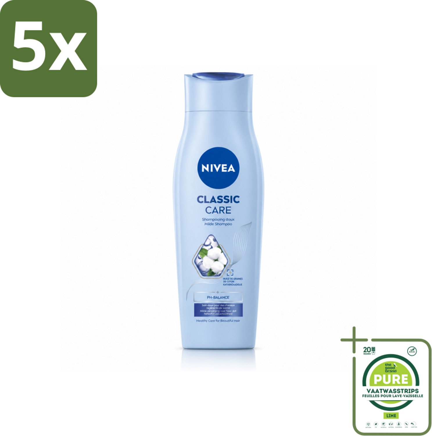 5 x NIVEA - Shampoo - Klassieke Verzorging - Gezonde Zorg - Glanzend Haar - 250 ml - Grootverpakking - Vaatwasstrips - Shampoo Voor Haar - Verzorgend Shampoo - Milde Shampoo - Haar Reinigen - Gezond Haar