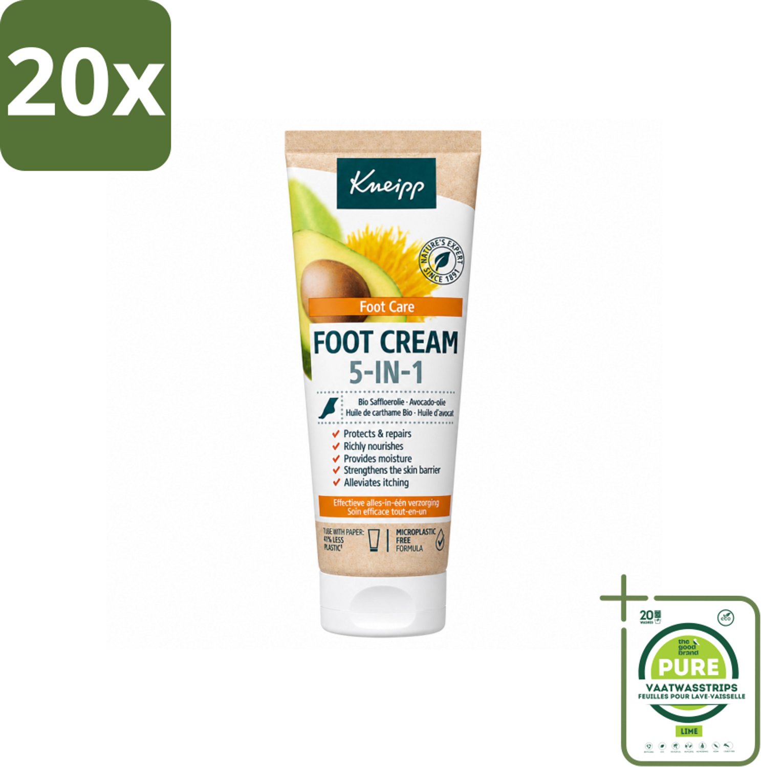 20 x Kneipp - Voetcrème 5‑in‑1 - Verlicht jeuk, hydrateert & herstelt - 75 ml - Grootverpakking - Vaatwasstrips - Voetcrème - Voetverzorging - Voeten Herstellen - Voeten Hydrateren - Voeten Kalmeren