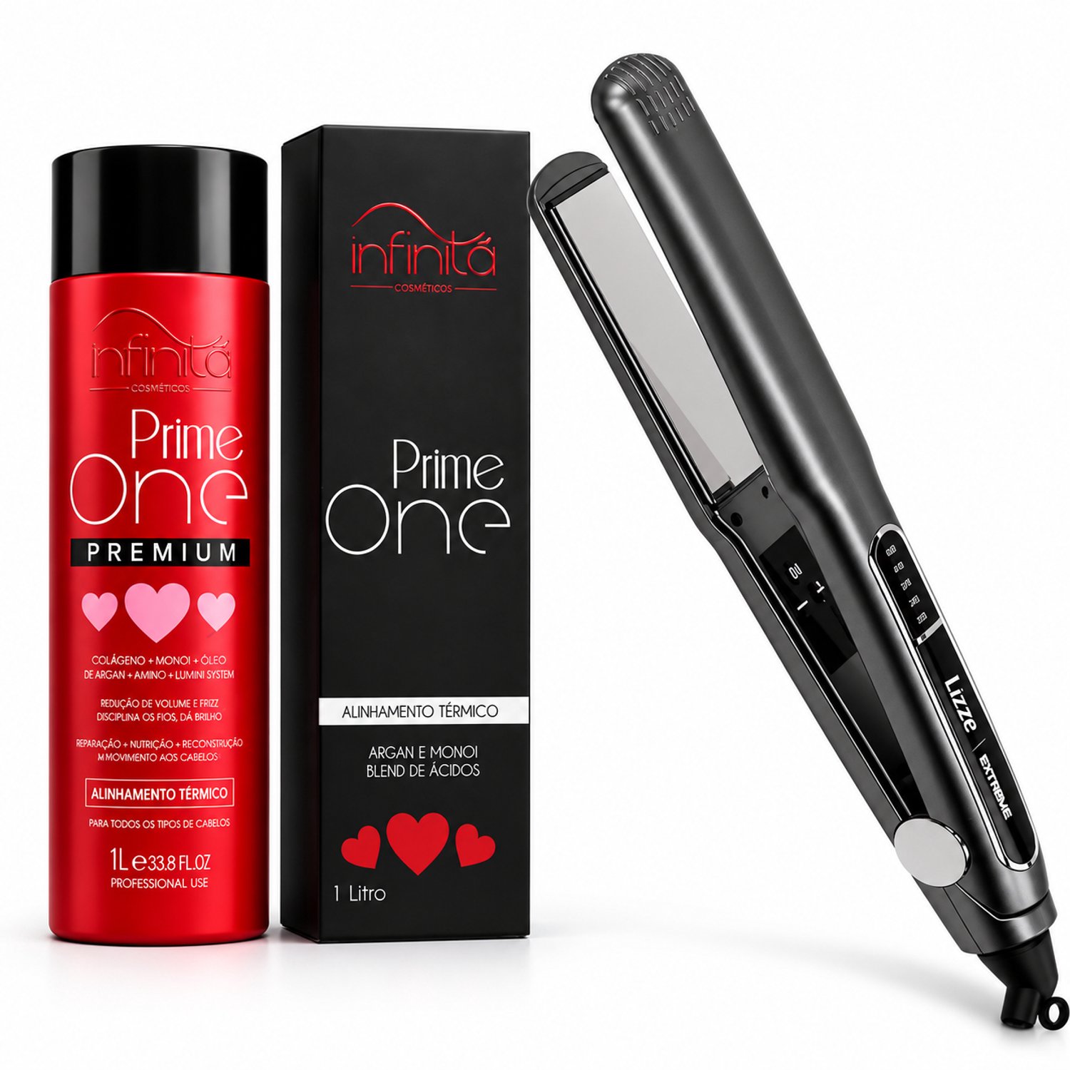 Infinita Prime One Premium 1L + Lizze Extreme Stijltang – Professionele Brazilian Smoothing & Anti-Frizz Set voor Intens Glad, Glanzend en Perfect Gestyled Haar