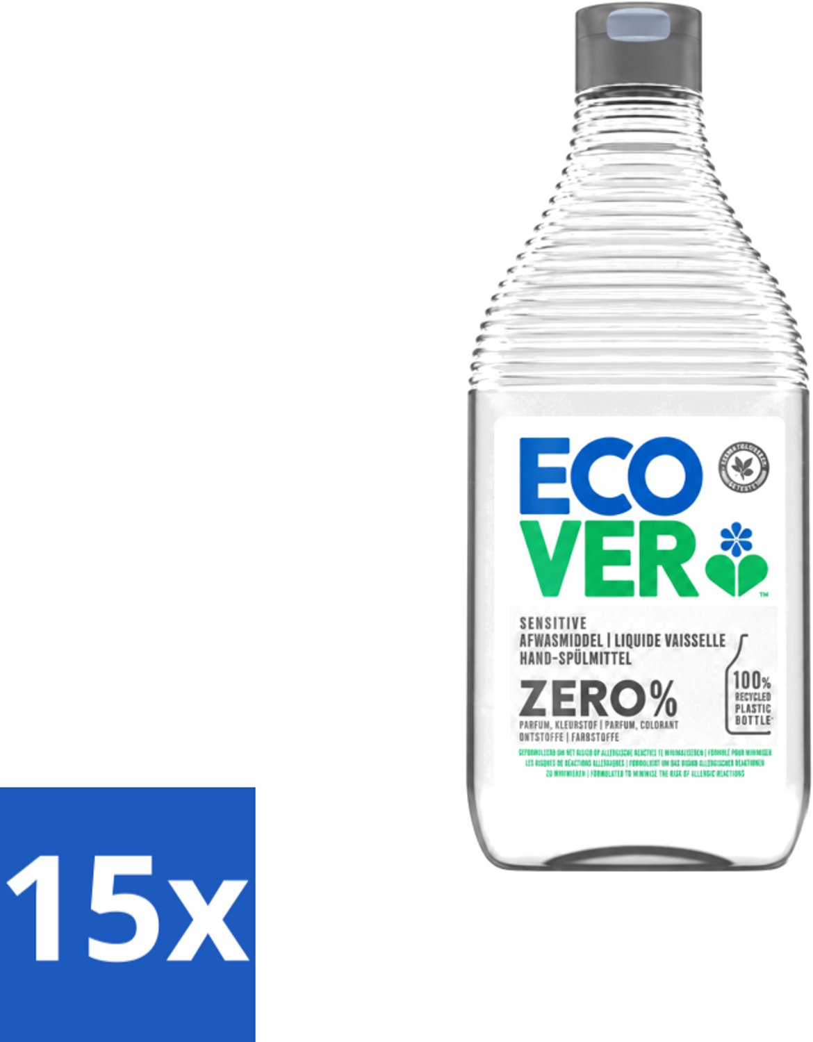 15 x Ecover - Afwasmiddel ZERO - Parfumvrij - 450 ml - Voordeelverpakking - 15 stuks