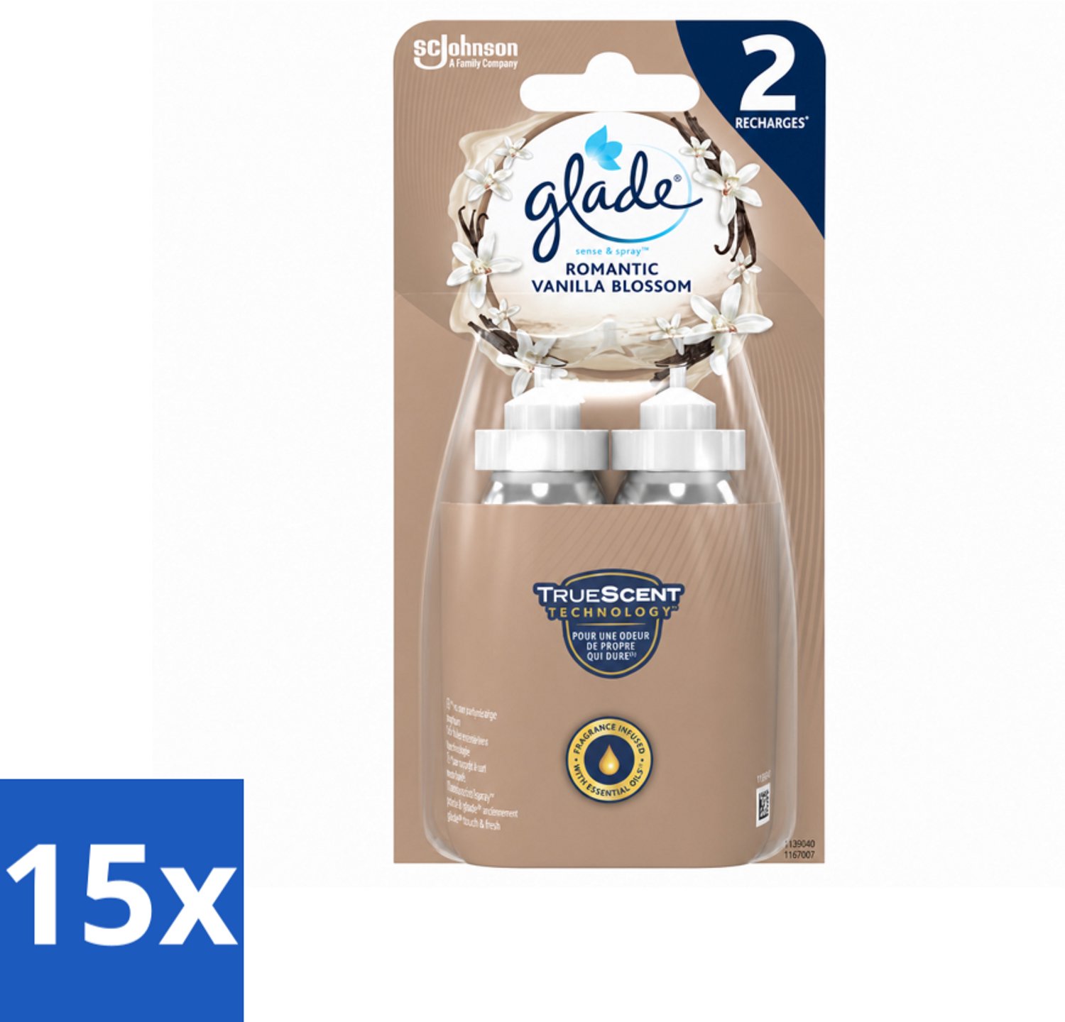 15 x Glade - Sense & Spray - Romantic Vanillebloesem - 2 × 18 ml - Voordeelverpakking - 15 stuks