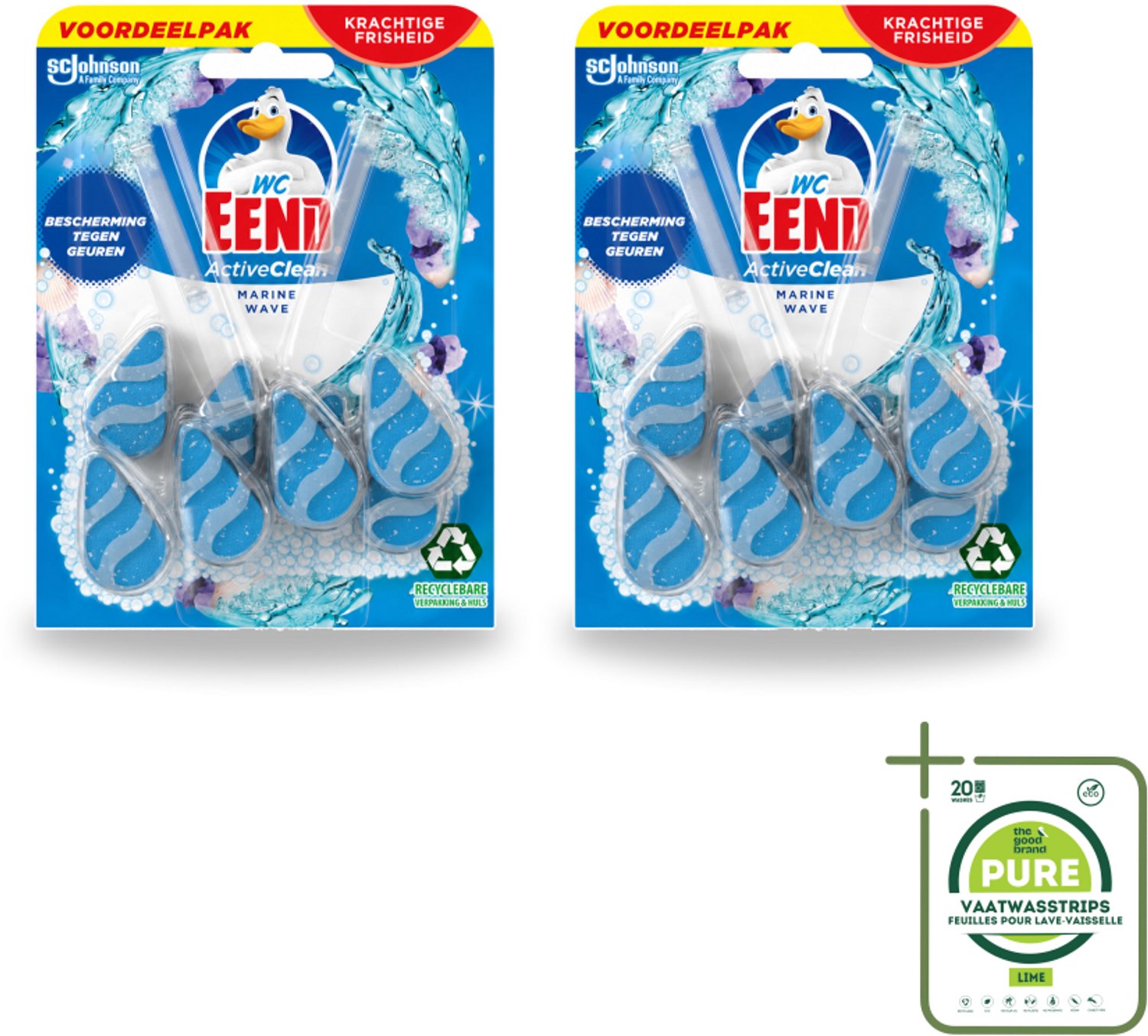 2 x WC Eend - Active Clean Marine - Toiletblok Duopack - Meer Schuim & Frisheid - 2 Toiletblokken - Grootverpakking - Vaatwasstrips - Toiletblok - Reiniging Toilet - Schuim Toilet - Fris Toilet - Kalkaanslag Bestrijden