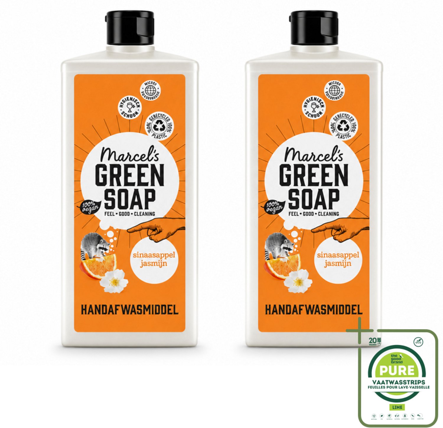 2 x Marcel's Green Soap - Afwasmiddel - Sinaasappel & Jasmijn - Voor dagelijks gebruik - 500 ml - Grootverpakking - Vaatwasstrips - Afwasmiddel Sinaasappel Jasmijn - Natuurlijke Afwas - Plantaardige Zepen - Biologisch Afbreekbaar - Schone Vaat
