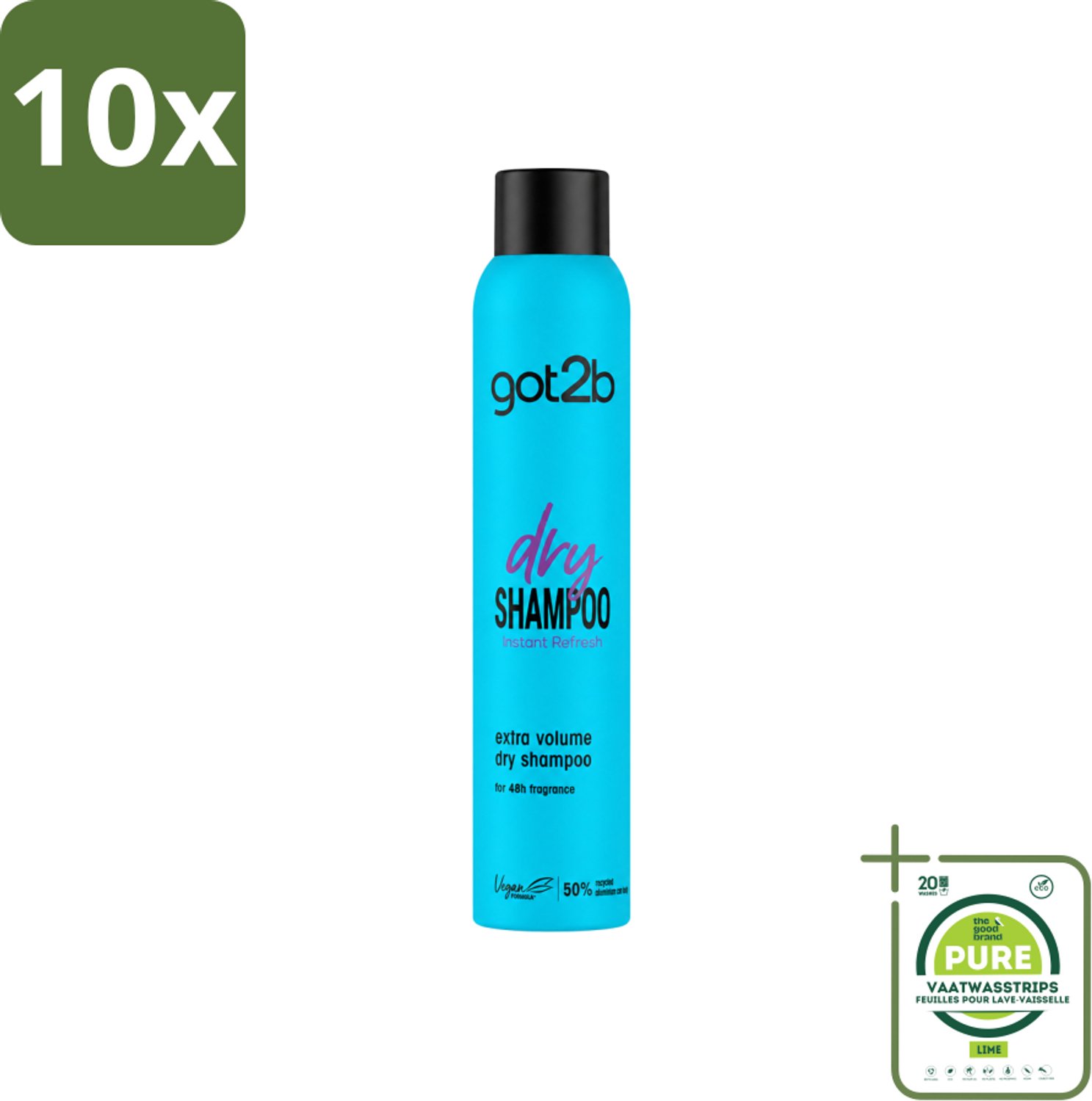 10 x Got2B - Droogshampoo - Fresh & Fabulous Volume - 200 ml - Grootverpakking - Vaatwasstrips - Droogshampoo - Fris Haar - Volume - Haarkleur - Haartypen