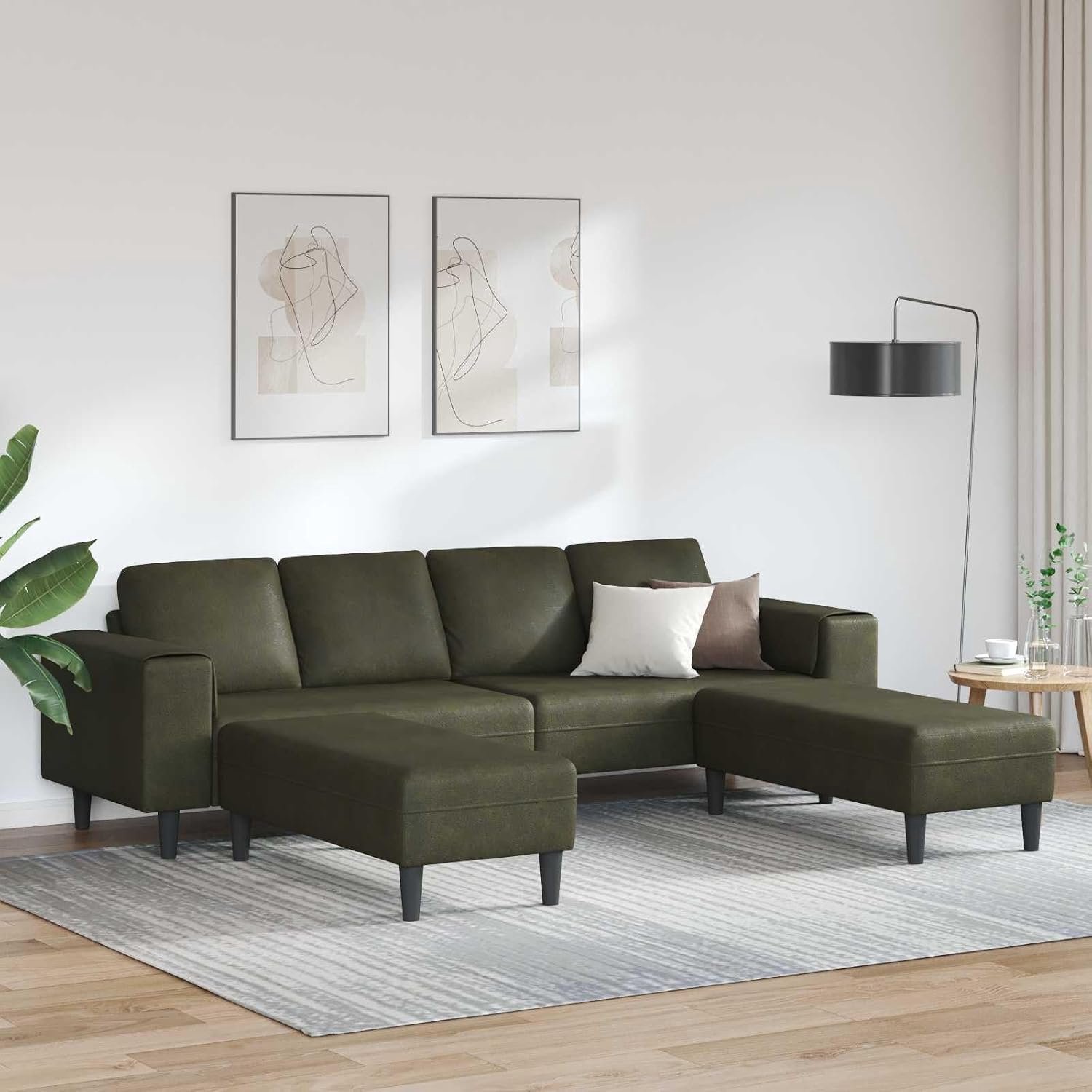 3-delige woonkamer bank in olijfgroen met modern design, stabiele multiplex basis, elegante polyester bekleding en ontspannend schuimkussen voor comfort