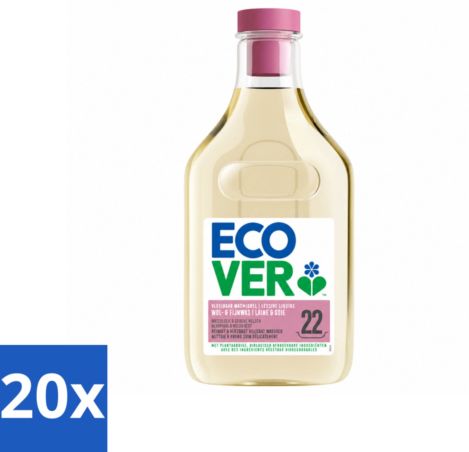 20 x Ecover - Vloeibaar wasmiddel - Wol & Fijnwas - 1 liter - 22 wasbeurten - Voordeelverpakking - 20 stuks