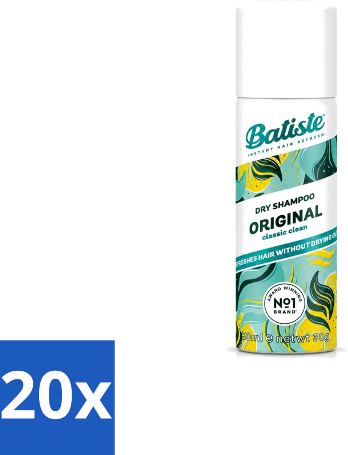 20 x Batiste - Classic Clean - Droogshampoo - Koele en Schone Geur - Verfrist en Geeft Grip - 50ml - Voordeelverpakking - 20 stuks