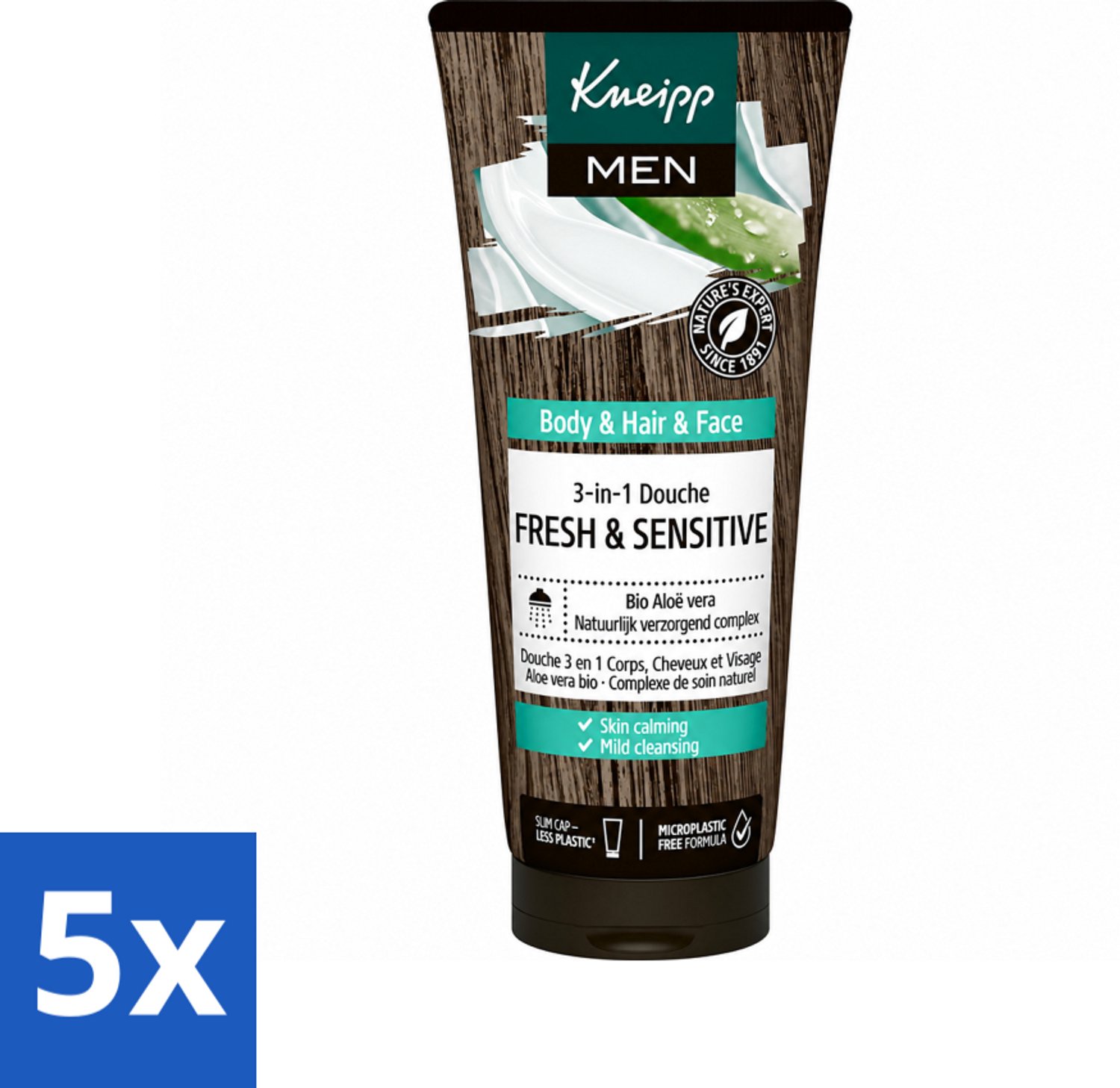 5 x Kneipp - Shampoo & Douche - Men - Fresh & Sensitive - Voor gevoelige en droge huid - 200 ml - Voordeelverpakking - 5 stuks
