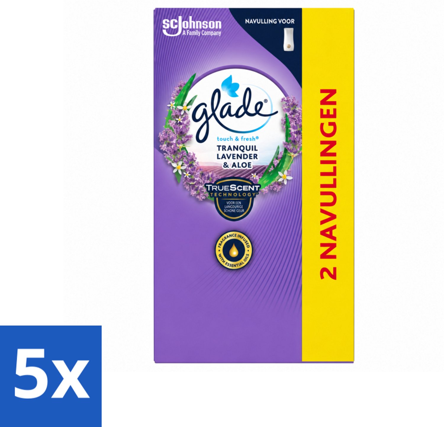 5 x Glade - Touch & Fresh Navulling - Tranquil Lavender & Aloë - 2 × 10 ml - Voordeelverpakking - 5 stuks