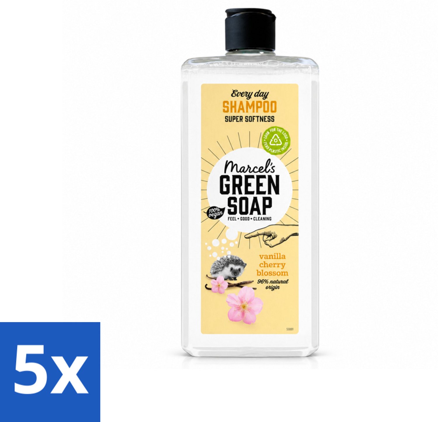 5 x Marcel's Green Soap - Every Day Shampoo - Vanilla & Cherry Blossom - Versterkt & verzorgt - 300 ml - Voordeelverpakking - 5 stuks