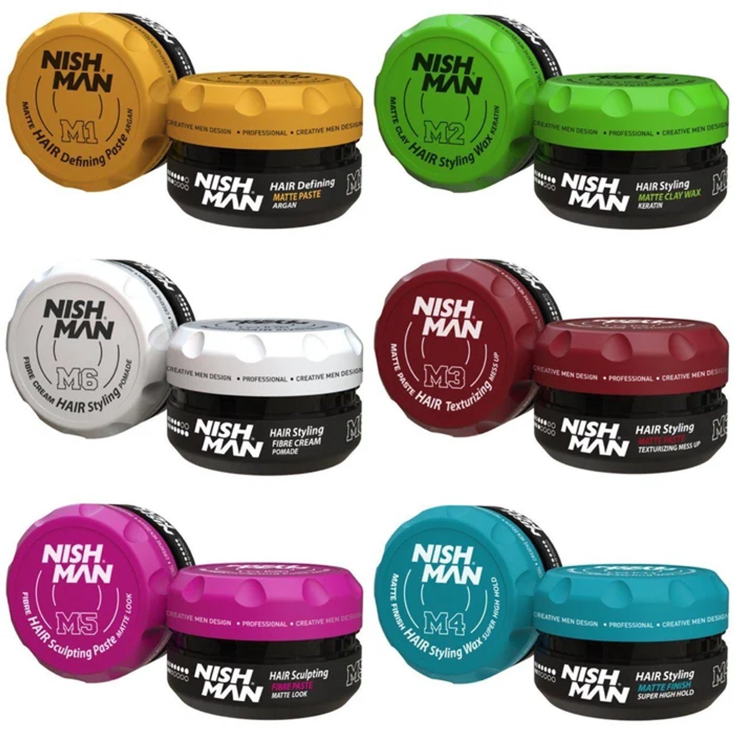 Nishman Hair Styling Wax 6-Pack – Professionele Styling Set met Verschillende Holds & Finishes voor Sterke, Flexibele en Langdurige Styling