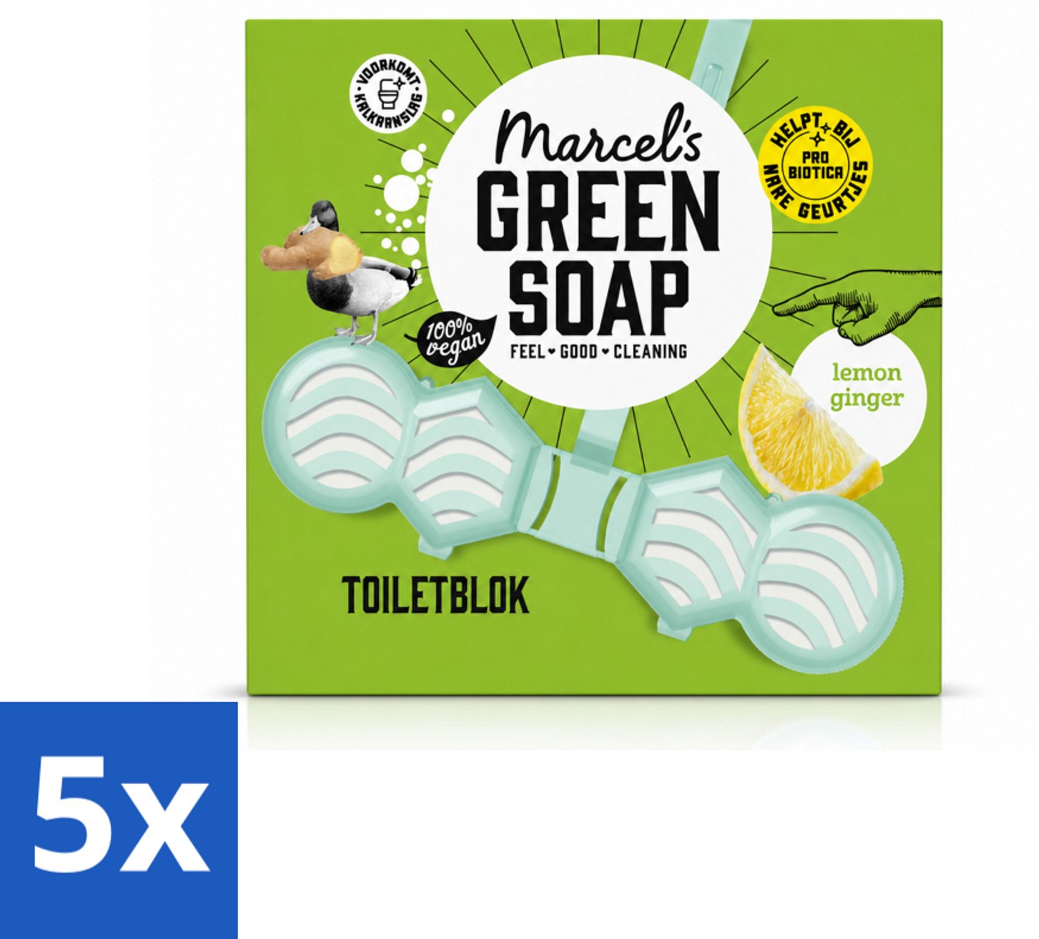 5 x Marcel's Green Soap - Toiletblok - Citroen & Gember - Langdurige werking - 1 Toiletblok - Voordeelverpakking - 5 stuks