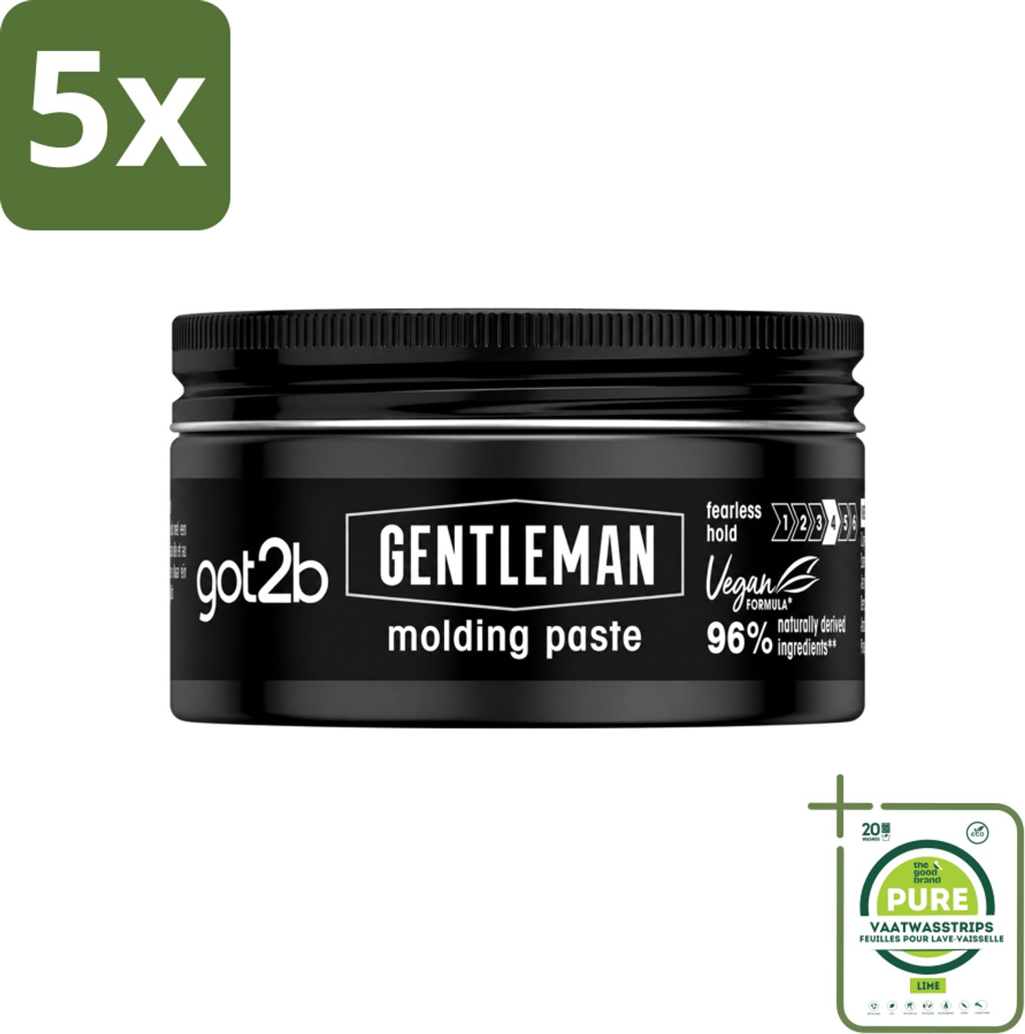 5 x Got2B - Molding Paste - Gentleman - 100 ml - Grootverpakking - Vaatwasstrips - Haarmodel - Stijlvolle Look - Natuurlijke Finish - Hold - Haartype