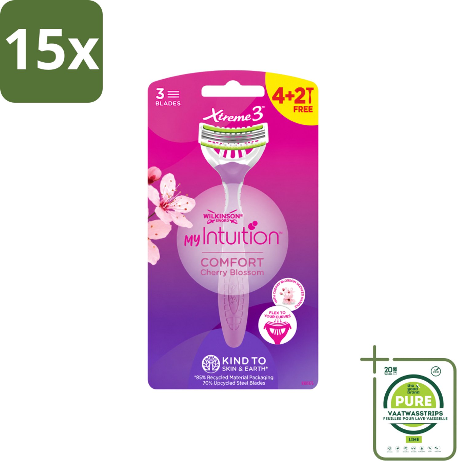 15 x Wilkinson - Wegwerpscheermesjes - Xtreme 3 My Intuition - Comfortabel - 6 mesjes - Grootverpakking - Vaatwasstrips - Wegwerpscheermesjes - Vrouwelijke Scheermesjes - Comfortabele Scheermesjes - Zachte Scheermesjes - Huidverzorging