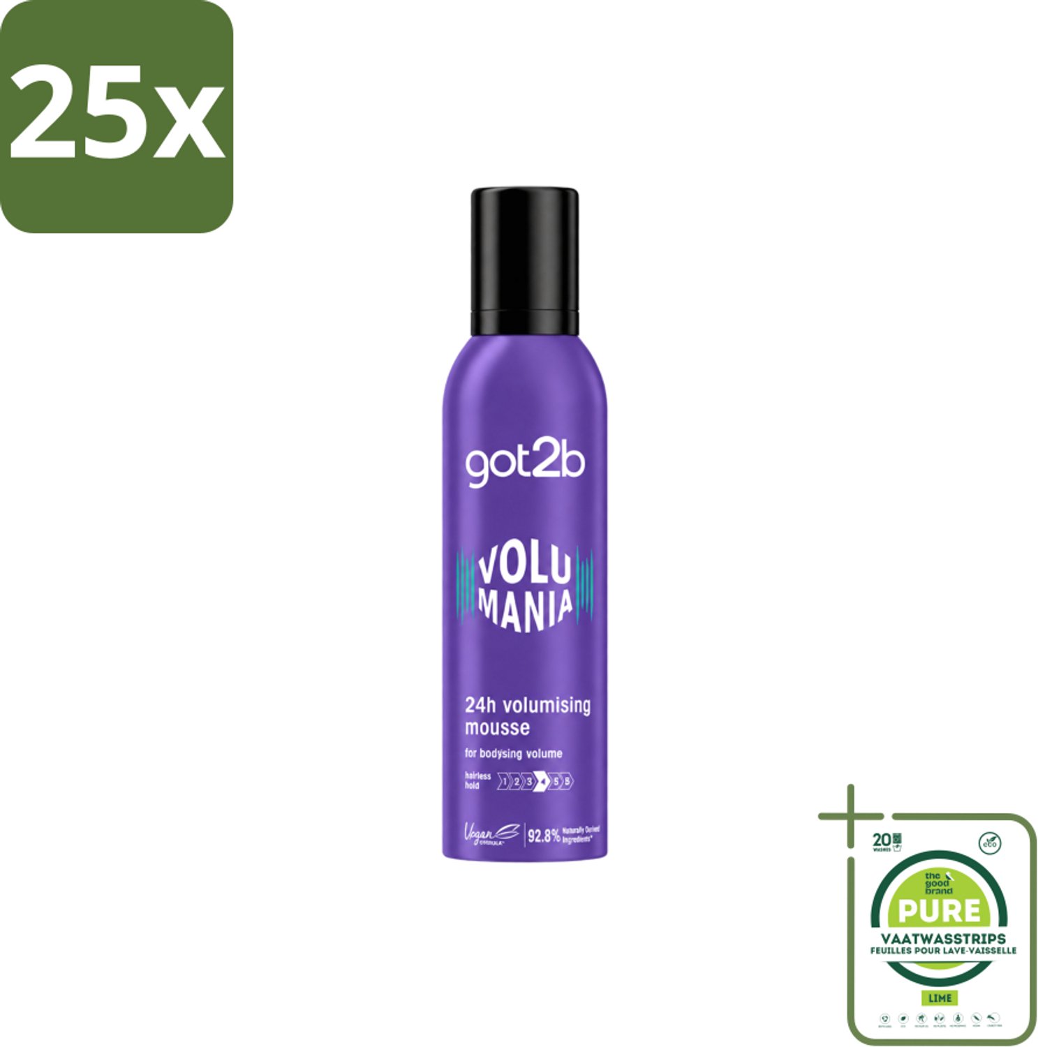 25 x Got2B - Volumemousse - Volumania 24H - 250 ml - Grootverpakking - Vaatwasstrips - Haar Volume - Haarkleur - Haarkleuring - Haarkleuring - Haarkleur