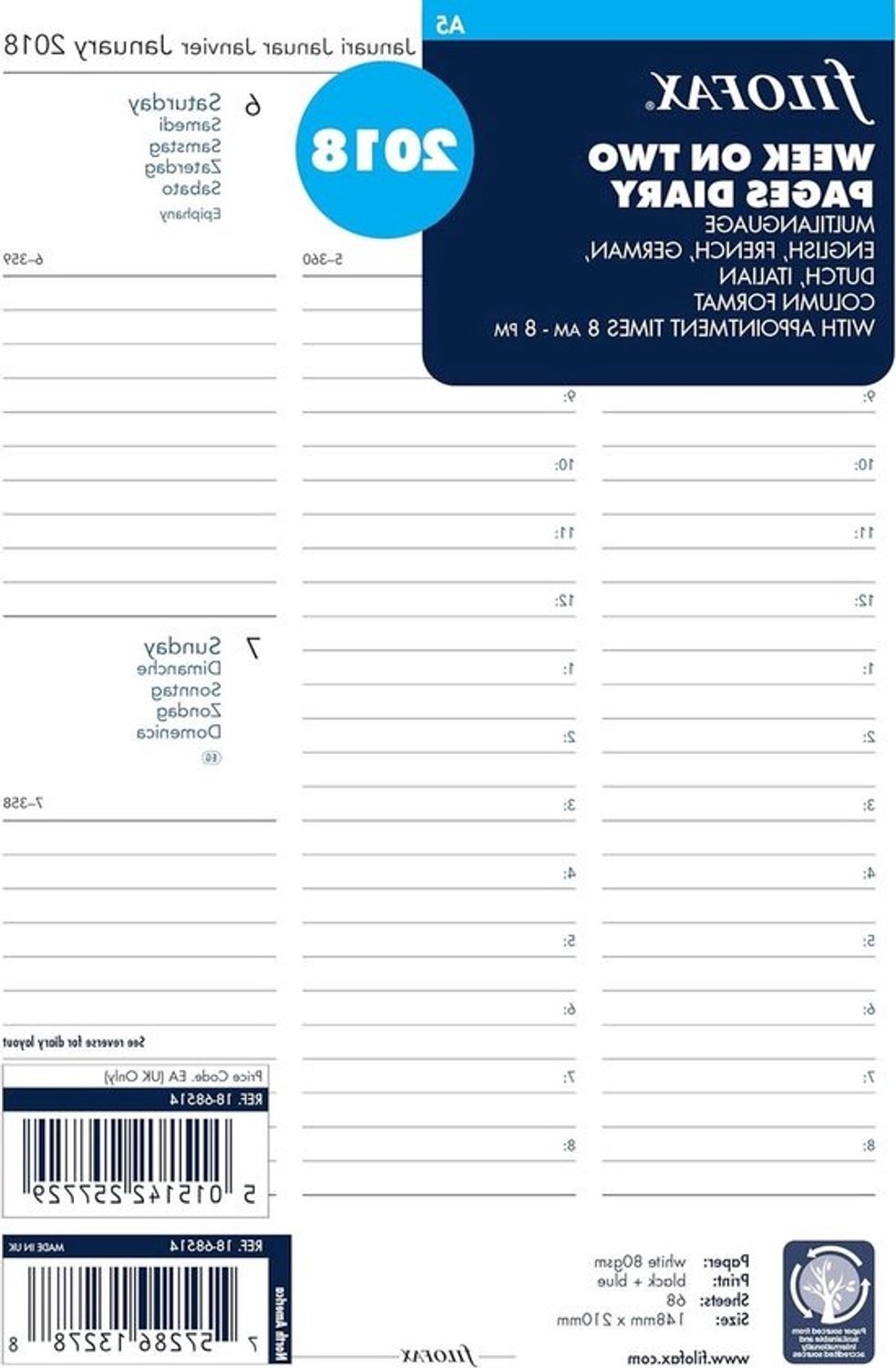 Kalendervulling - Agendavulling - Jaarplanning organiseren - Week op twee pagina's - A5 - Multicolor/wit