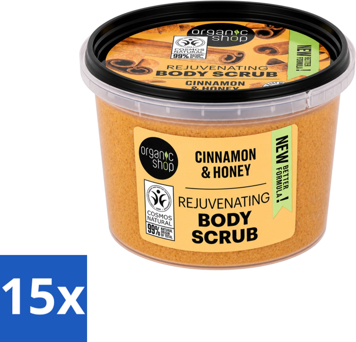 15 x Organic Shop - Rejuvenating Body Scrub Cinnamon - Exfoliërend en Hydraterend - 250 ml - Voordeelverpakking - 15 stuks