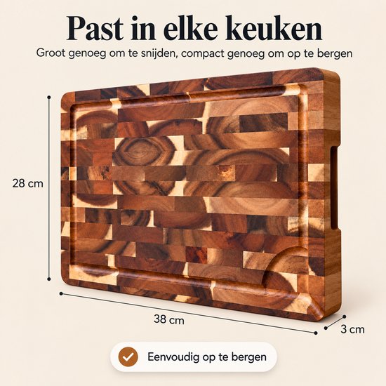LAVORI Houten Snijplank - Acacia snijplank - serveerplank - Antislip - Met Sapgeul & Handvaten - Stijlvol & Duurzaam - 38x28x3cm — cadeau in Kookcadeaus - foto 7