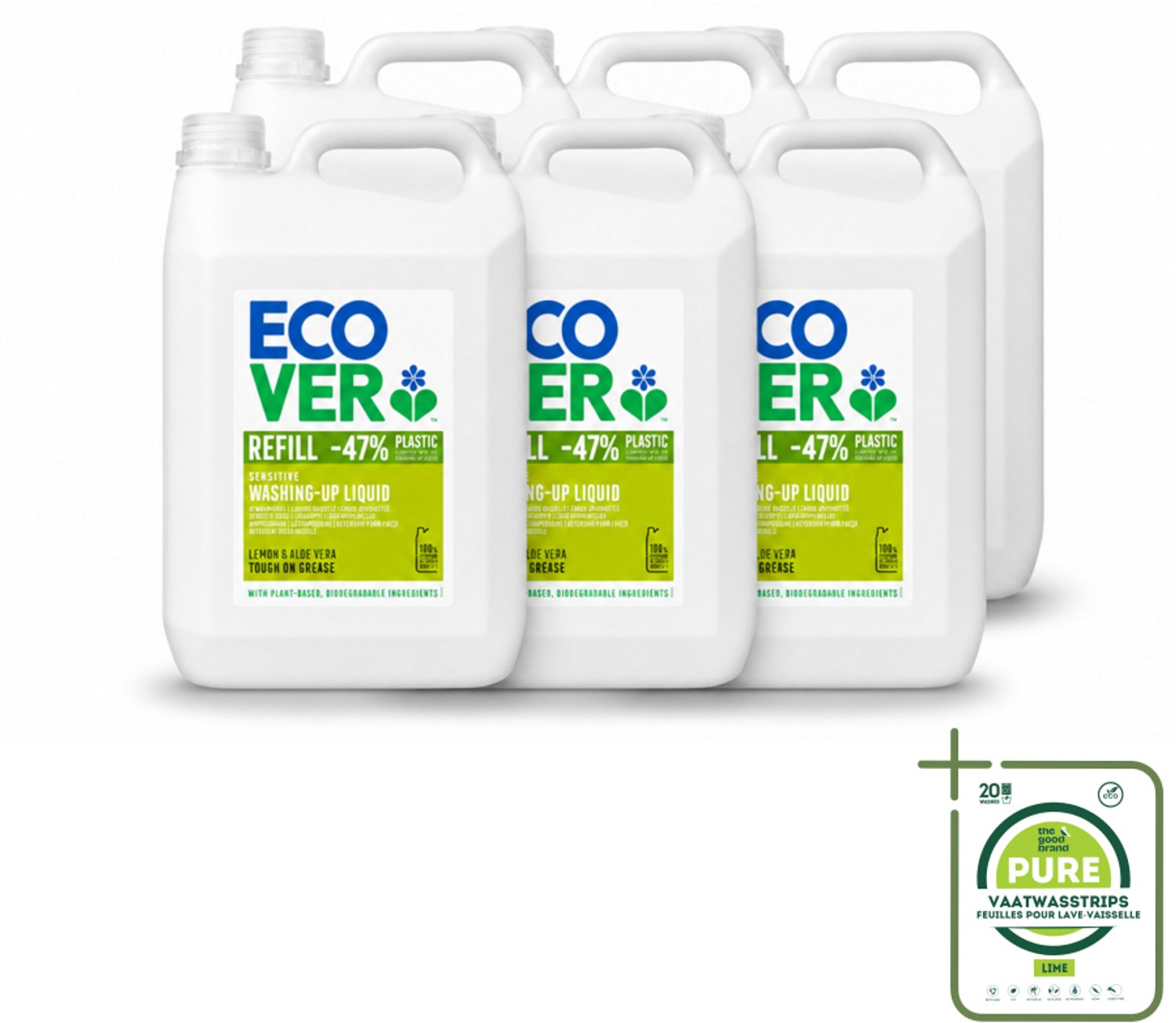 6 x Ecover - Afwasmiddel - Citroen & Aloë Vera - 5 liter - Grootverpakking - Vaatwasstrips - Afwasmiddel Citroen Aloë Vera - Plantaardig Afwasmiddel - Duurzaam Afwassen - Zero Waste Afwasmiddel - Biologisch Afbreekbaar