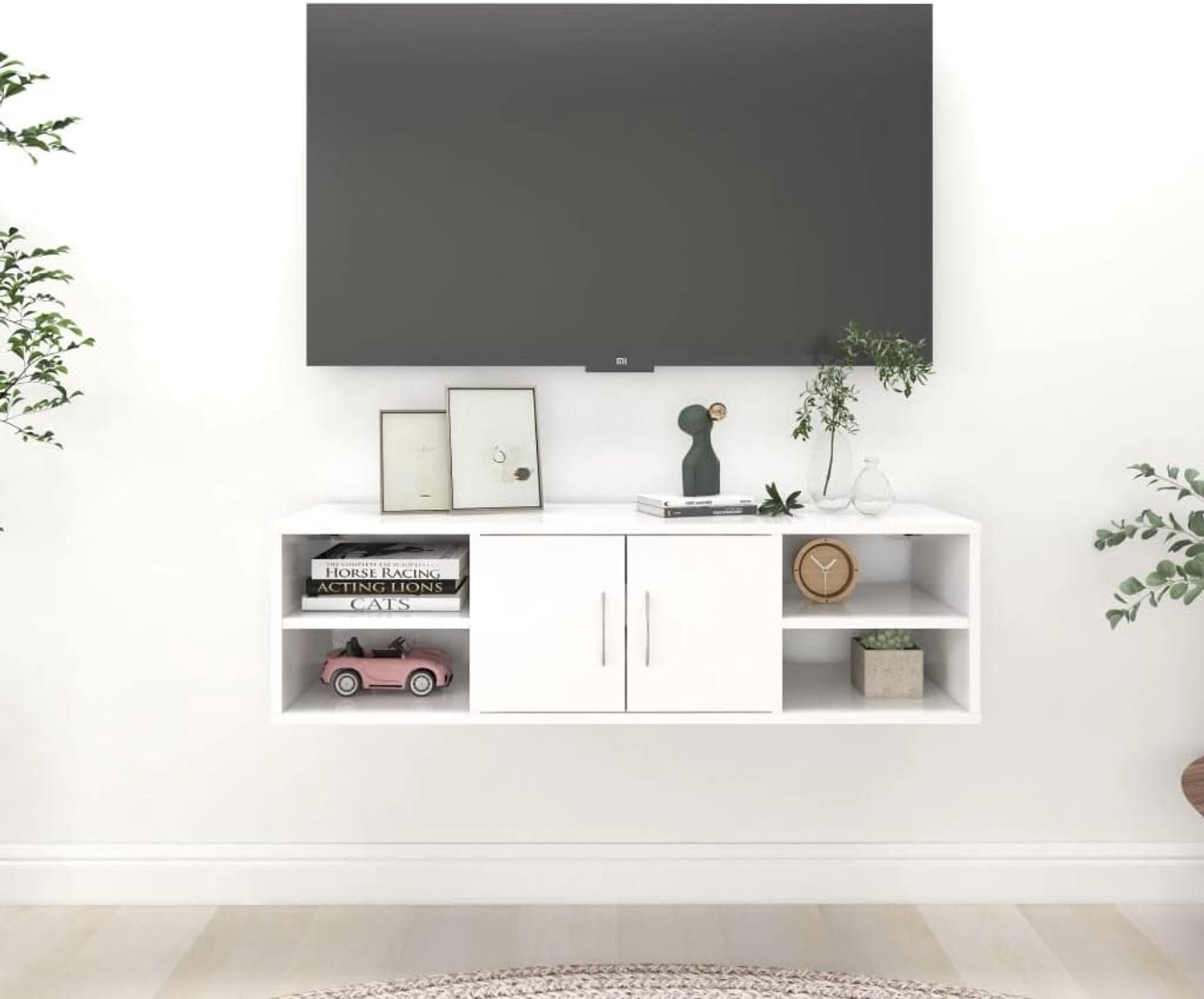 Wit, 102 x 30 x 29 cm, houtmateriaal, met 6 vakken en legplank voor boeken en decoratie, opbergoplossing, wandkast-organizer