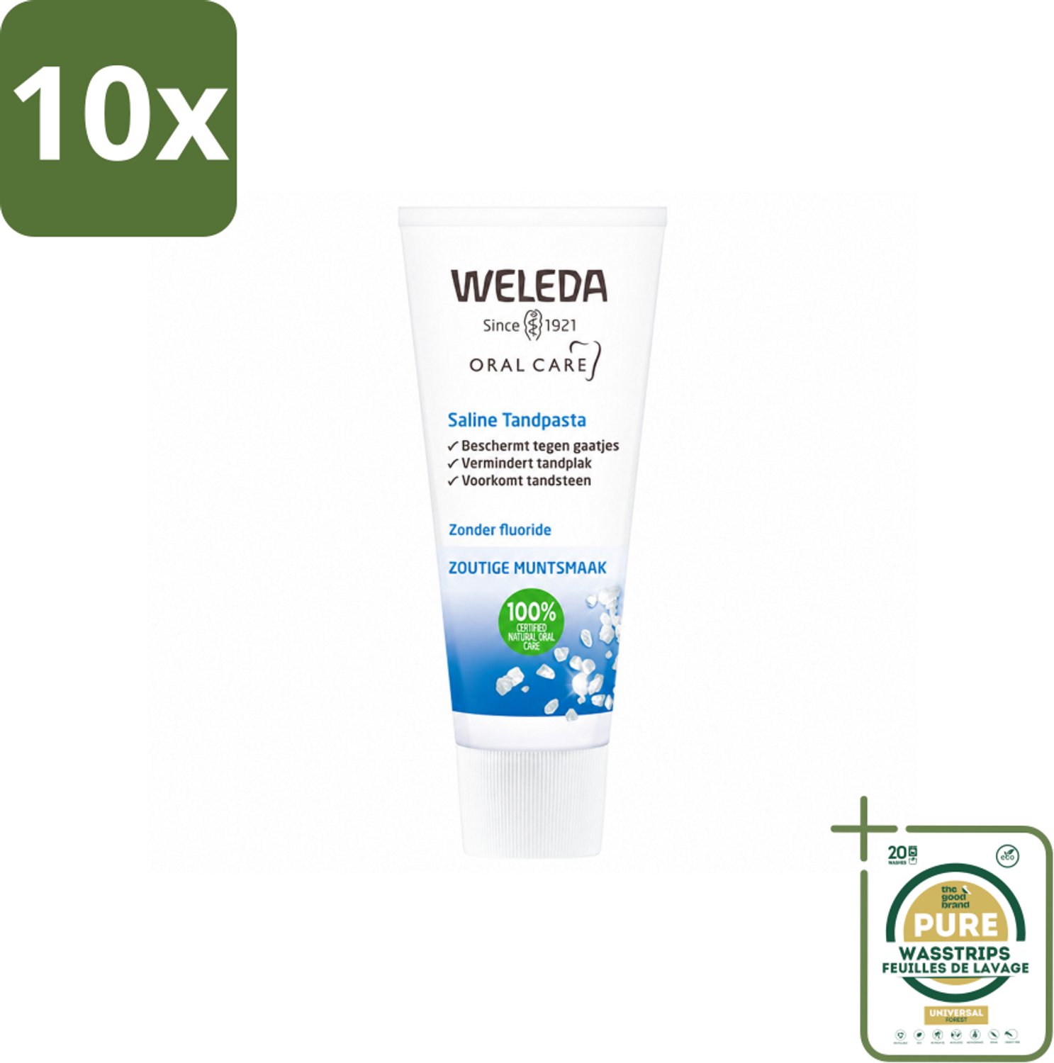 10 x WELEDA - Tandpasta Saline - 75ml - Wasstrips - Tandpasta Saline - Mondgezondheid - Tandplak Voorkomen - Tandsteen Voorkomen - Natuurlijke Tandpasta