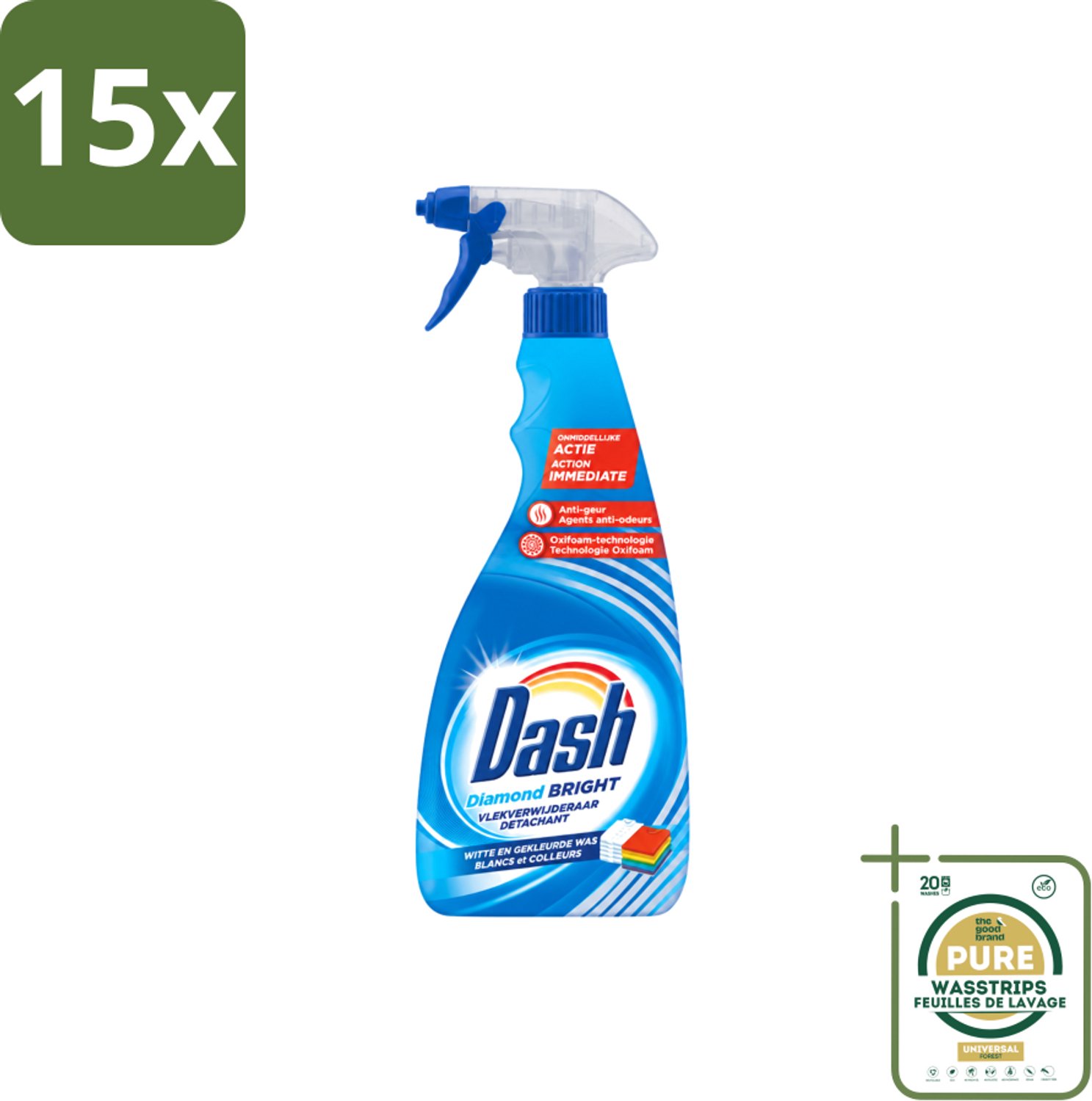 15 x Dash - Vlekverwijderaar - Vloeibaar - Krachtige Reiniging - 750 ml - Wasstrips - Vlekverwijderaar - Wasmiddel - Vlekken Verwijderen - Textiel Reinigen - Vlekken Op Kleding
