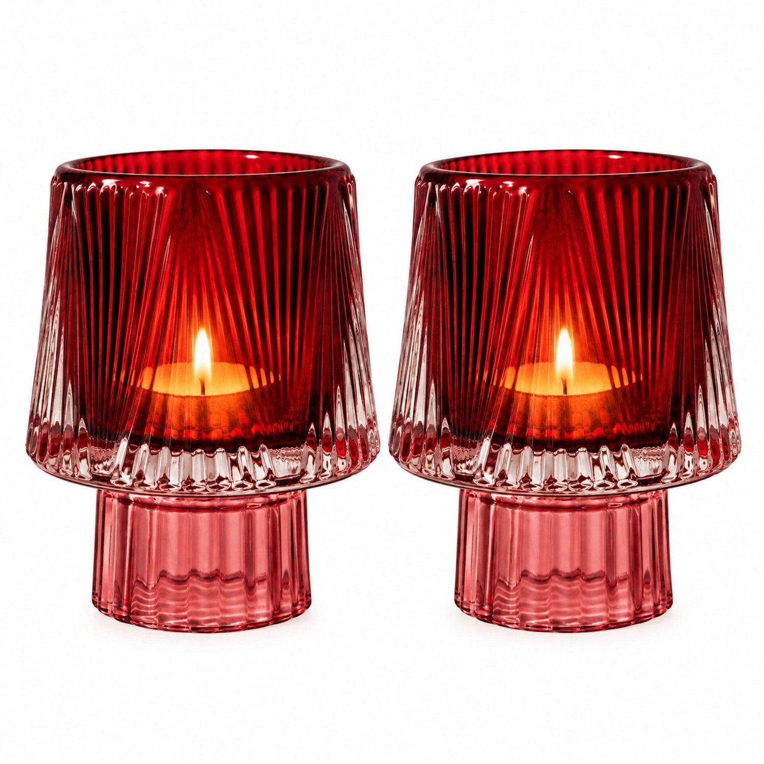 WinQ-Waxinelichthouders Glas Rood/ Bordeaux – Set van 2 – Theelichthouder Glas– Sfeervolle Kaarsenhouders