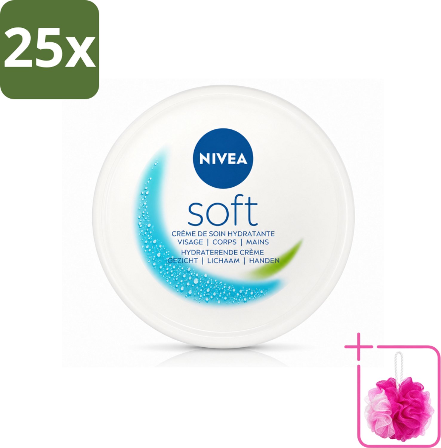 25 x NIVEA - Crème - Zachte Pot - Hydraterend - Gezicht, Lichaam, Handen - 200 ml - Bulkverpakking - Hydratatie - Douchemop - Gezichtscreme