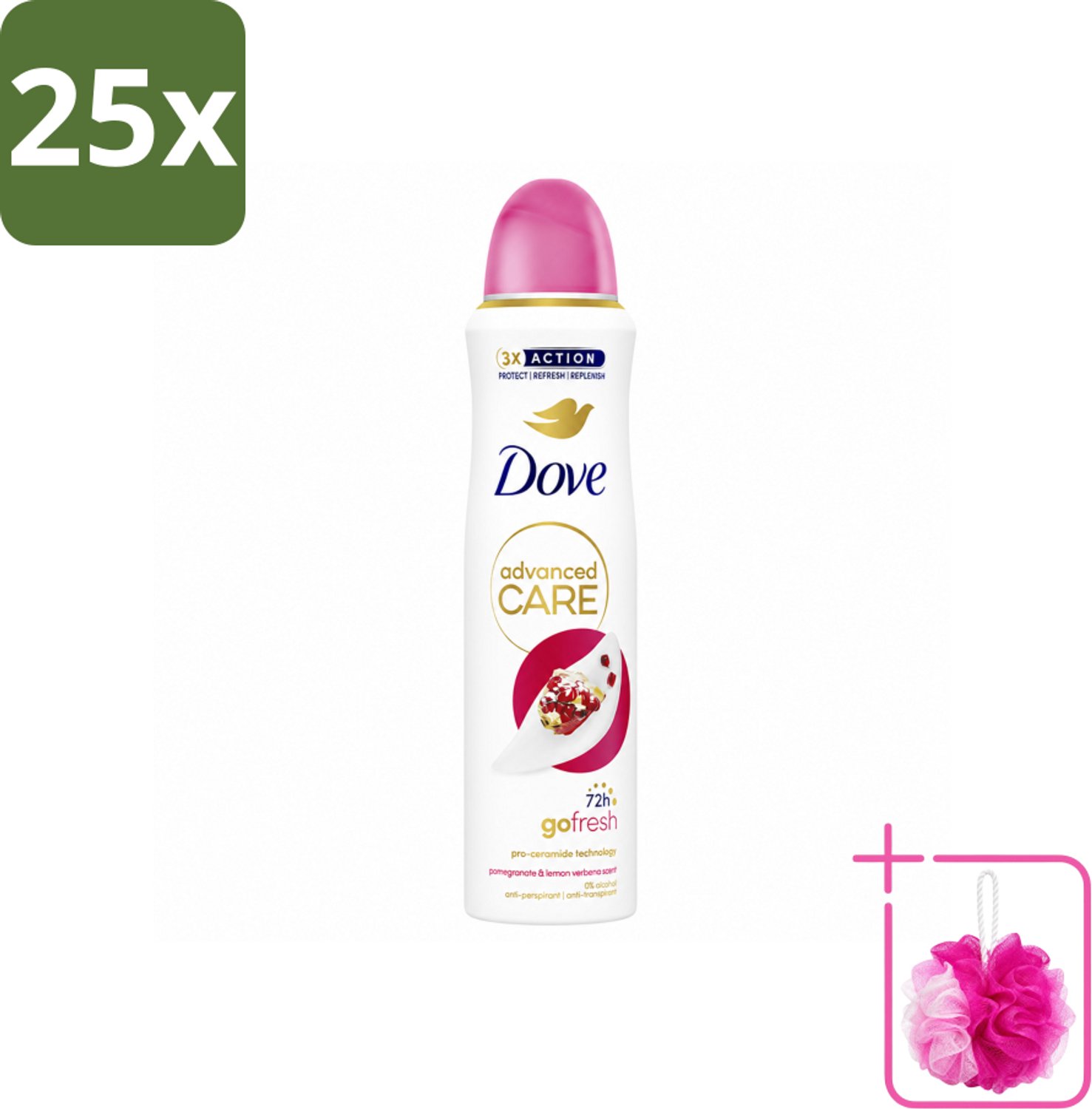 25 x Dove Deodorant Spray - Granaatappel & Citroenverbena - 150 ml - Bulkverpakking - Anti-transpirant - Douchemop - Zweetvermindering
