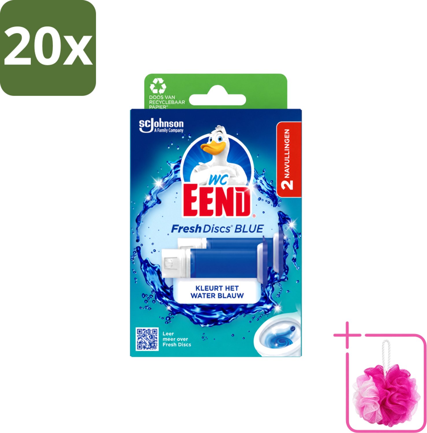 20 x WC Eend - Fresh Discs Coloring Blue - Duo Navulling - Kleurt Water Blauw & Verfrist - 72 ml - Bulkverpakking - Toiletgel - Douchemop - Toiletverzorging