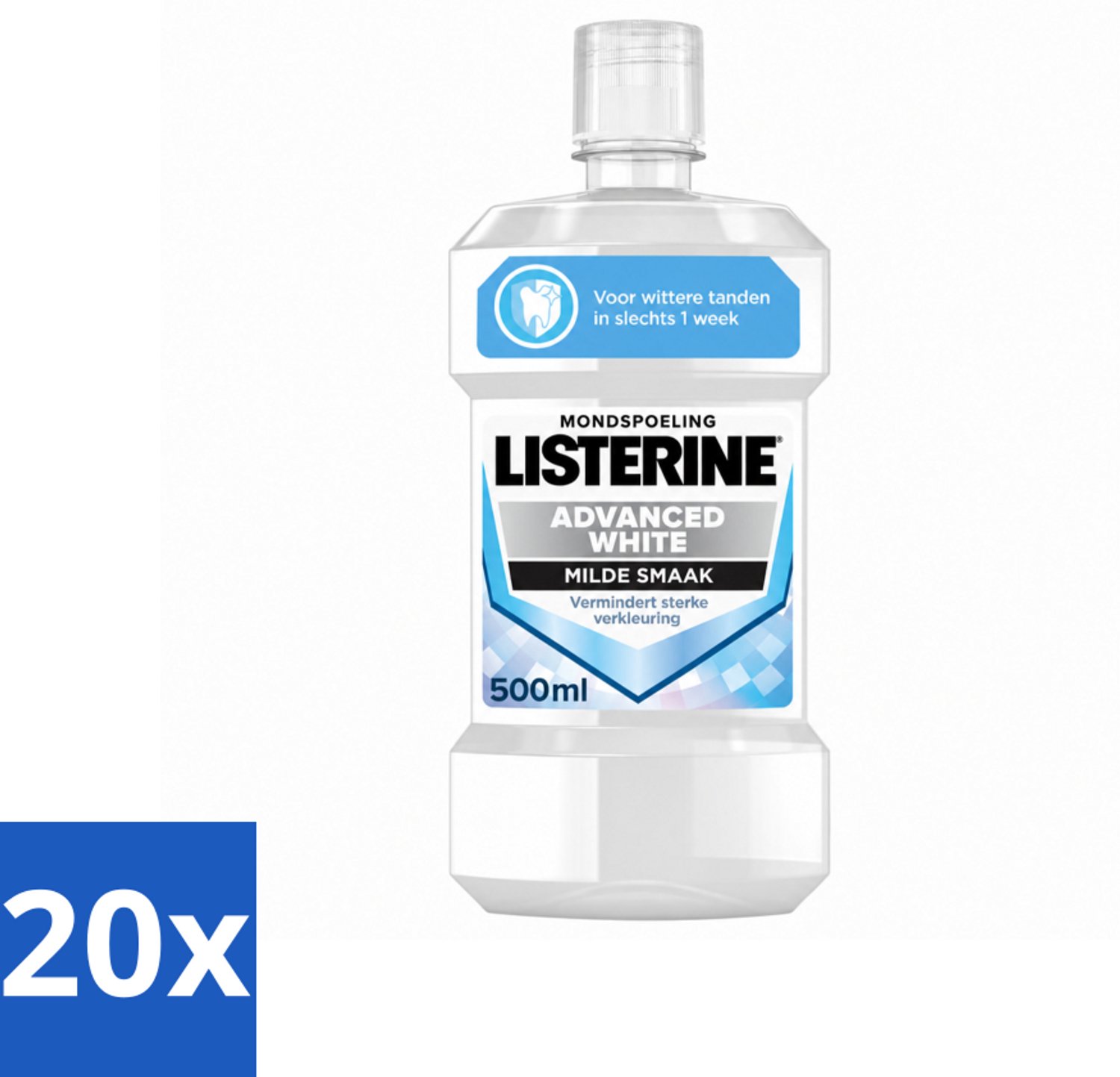 20 x Listerine – Mondwater – Advanced White – Mild – 500 ml - Voordeelverpakking - 20 stuks