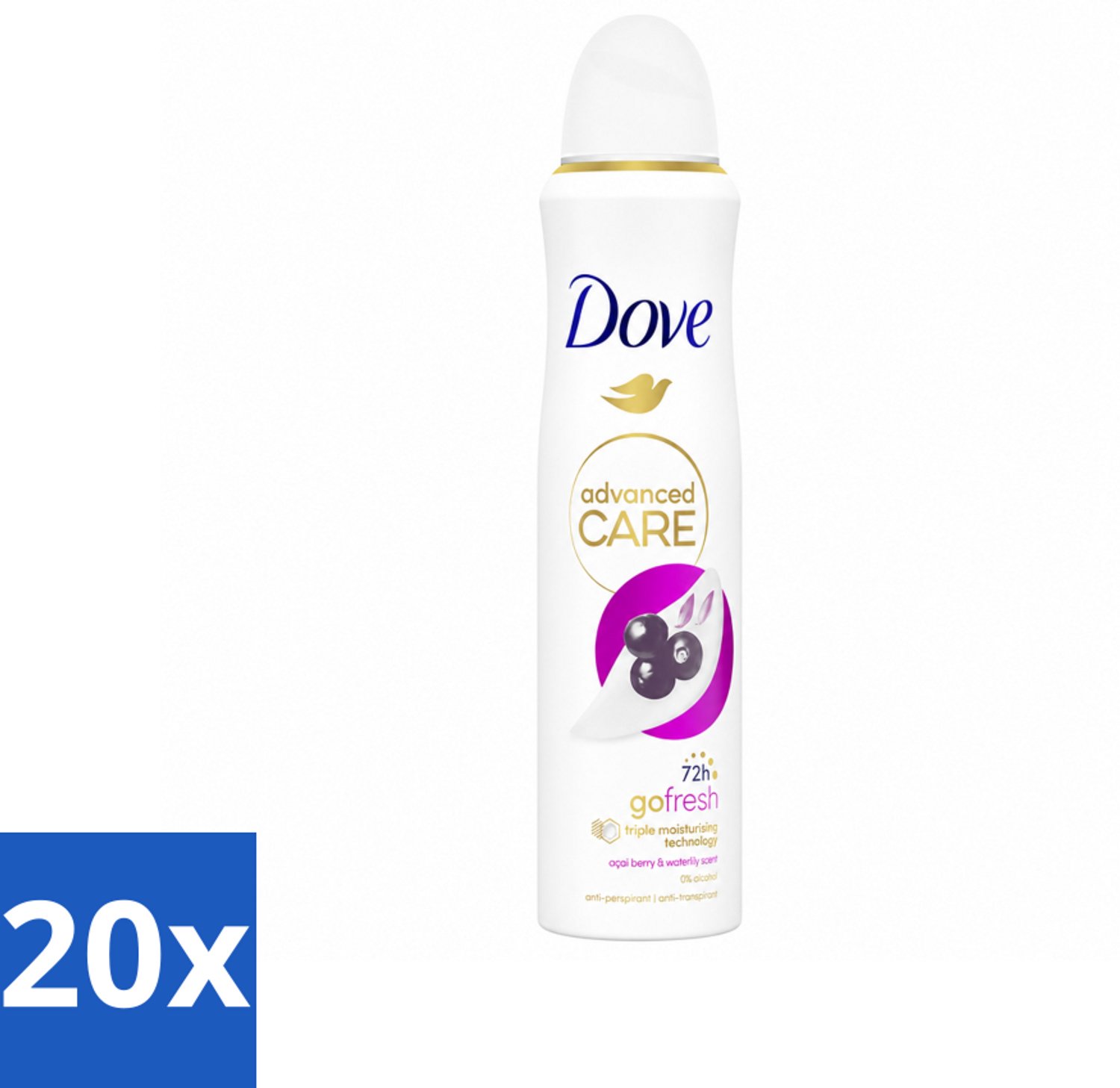 20 x Dove – Deodorant Spray – Acai Berry & Waterlily – 150 ml - Voordeelverpakking - 20 stuks