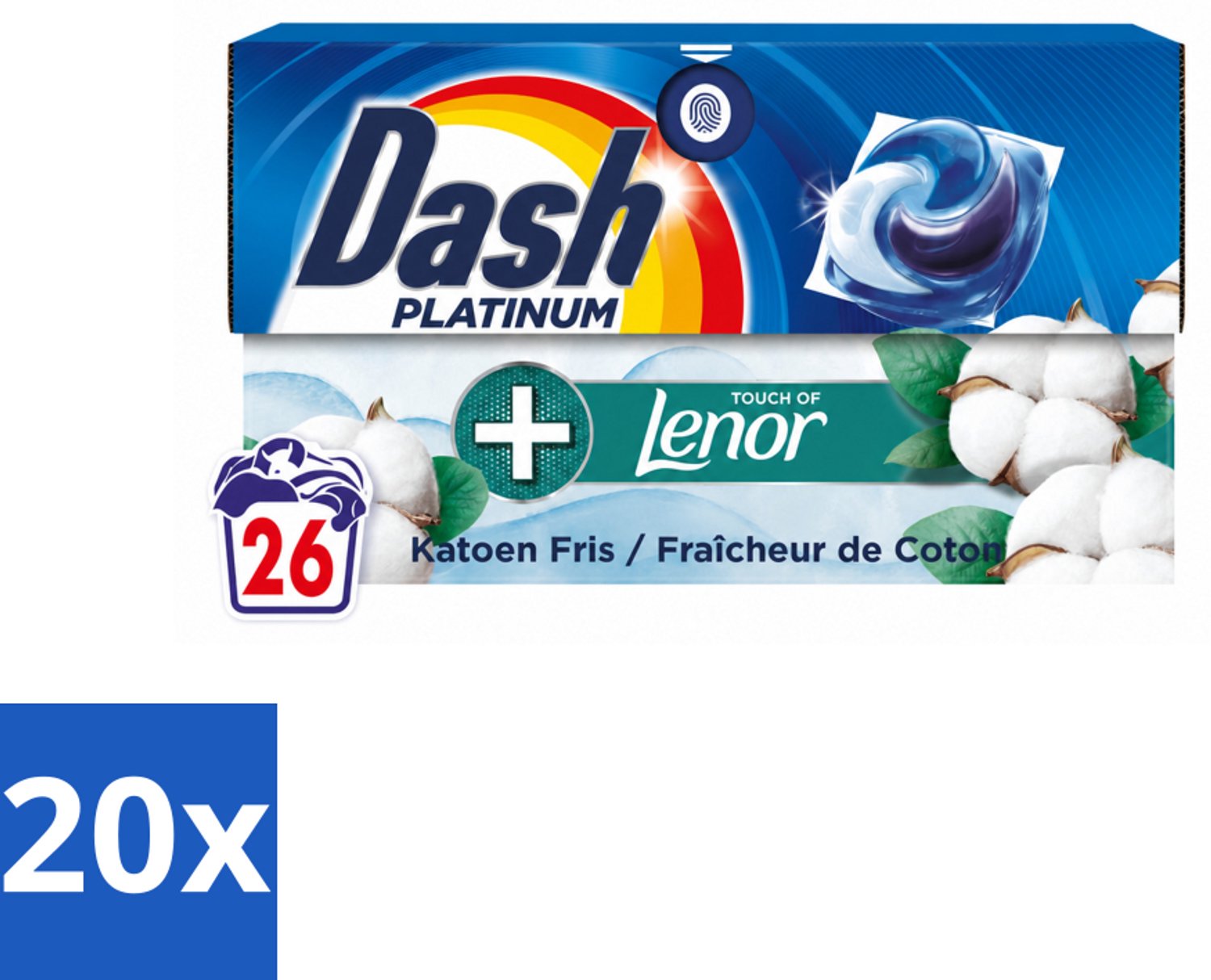 20 x Dash – Wasmiddelcapsules – 4in1 Pods Katoen Fris – 26 capsules - Voordeelverpakking - 20 stuks