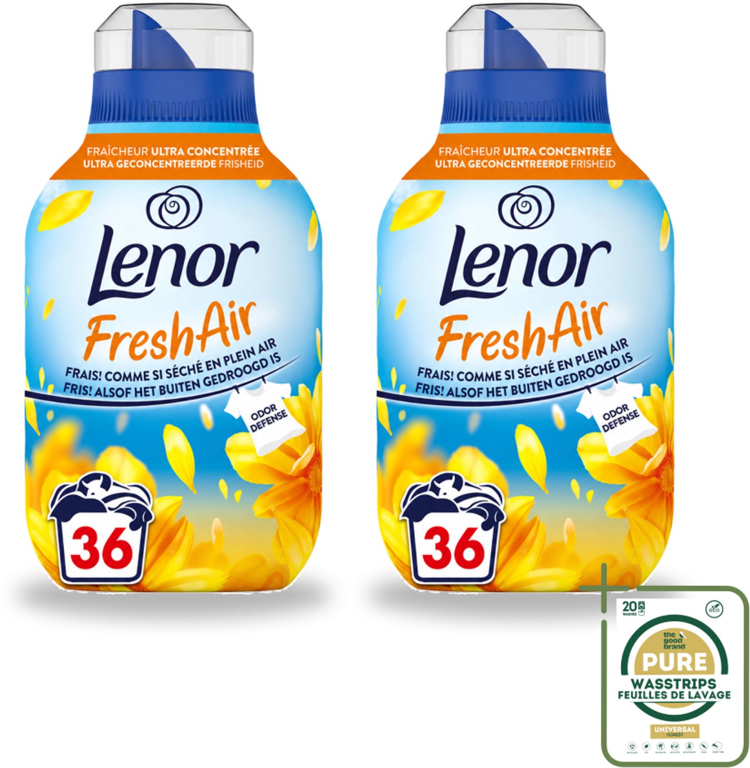 2 x Lenor - Wasverzachter - Fresh Air Zonnestralen - Ultra Geconcentreerd - 36 Wasbeurten - Wasstrips - Wasverzachter - Wasverzachter Buitenfris - Zonnestralen - Geur - Geurverzachter