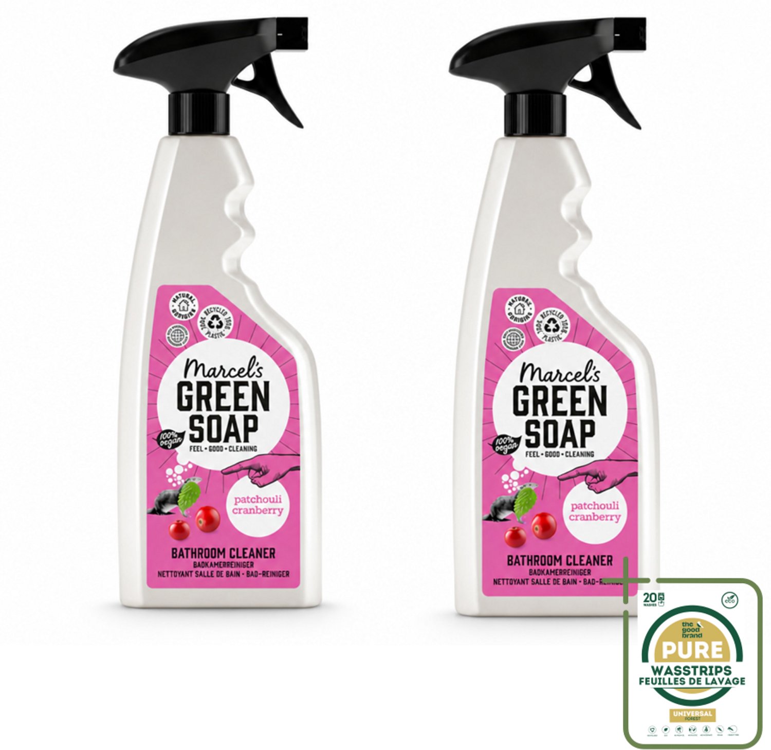 2 x Marcel's Green Soap - Badkamerreiniger - Patchouli & Cranberry - Krachtige werking - 500 ml - Wasstrips - Badkamerreiniger - Badkamer Reinigen - Tegels Reinigen - Sanitair Reinigen - Kalkaanslag Verwijderen