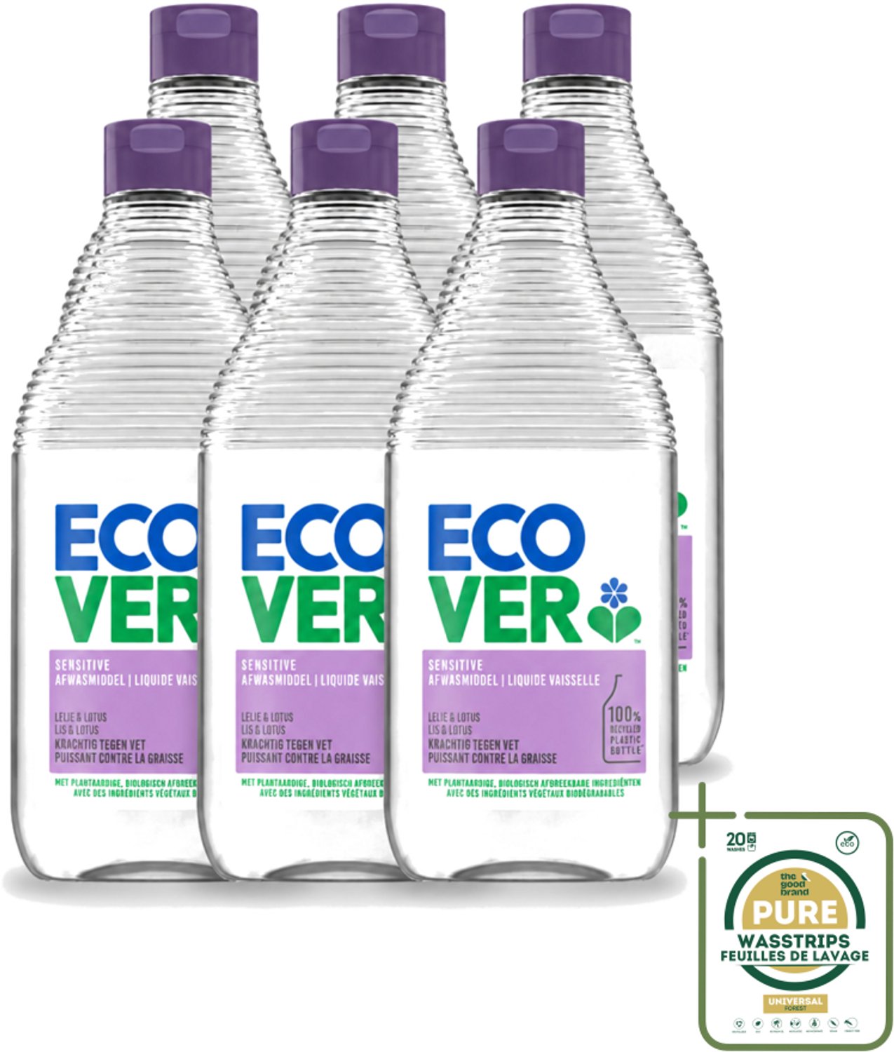 6 x Ecover - Afwasmiddel - Lelie & Lotus - 450 ml - Wasstrips - Ecover Afwasmiddel - Natuurlijk Afwasmiddel - Plantaardig Afwasmiddel - Afwasmiddel Lelie En Lotus - Afwasmiddel Voor Vaat